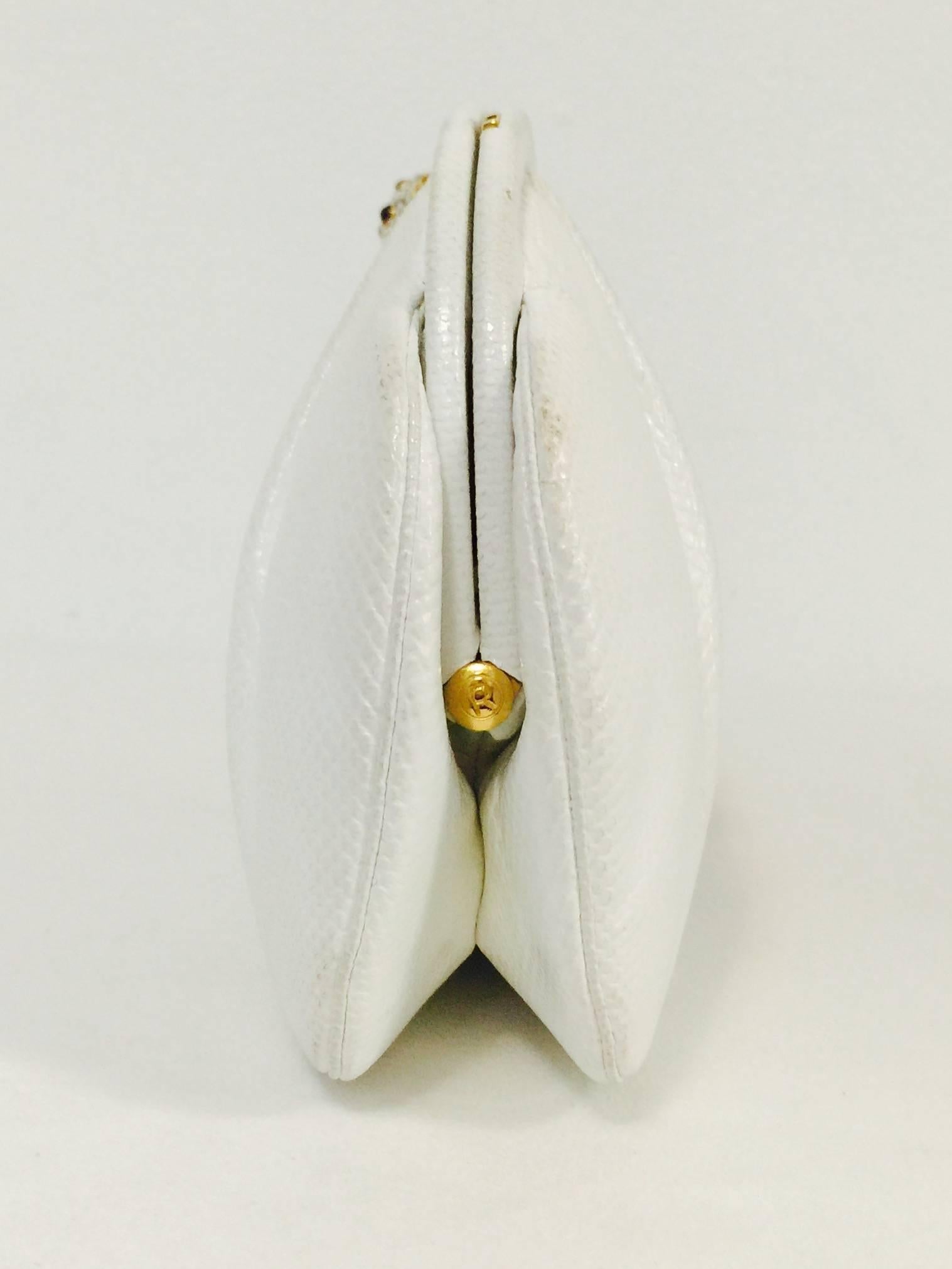 Women's Vintage Judith Leiber White Lizard Convertible Clutch With Bejeweled Shell Clasp