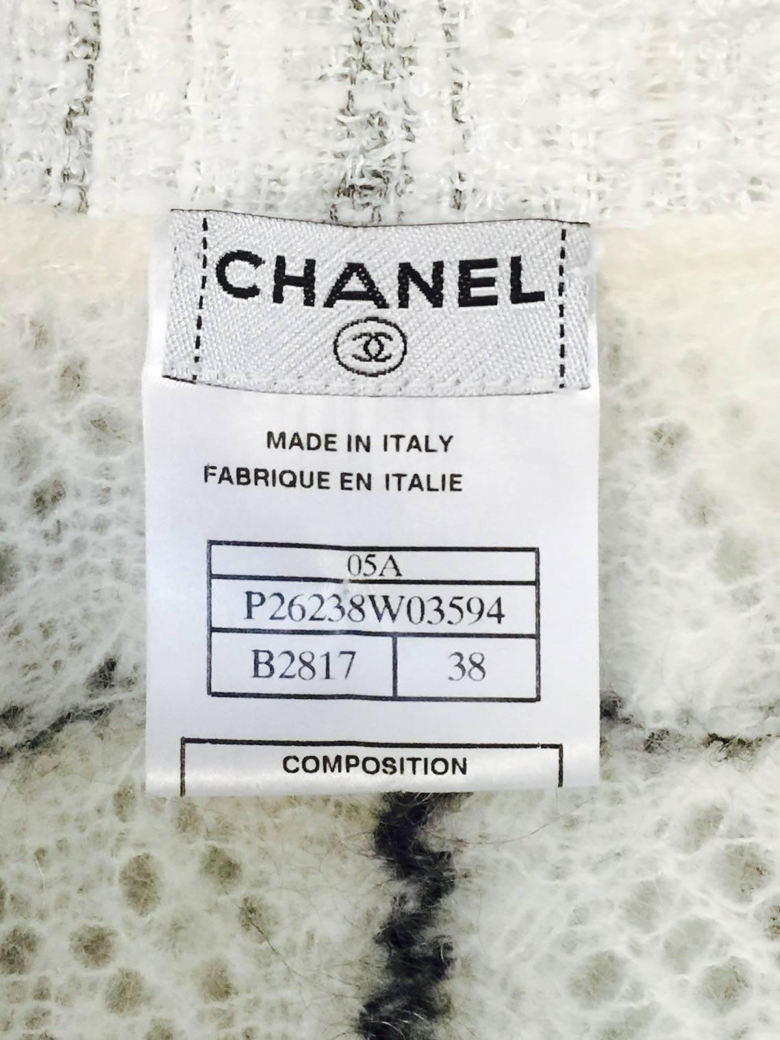 Chanel Mohair Blend Window Pane Check Cardigan With Fringed Tweed Trim  2