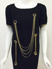 Chanel Spring 2008 Silk Blend Short Sleeve Sheath With Grommets and Chain Hem