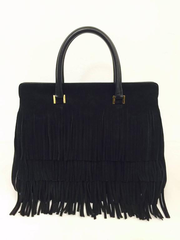 New Saint Laurent Paris Black Suede Convertible Handbag With Fringe For ...