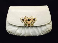Vintage Judith Leiber White Lizard Convertible Bag With Jeweled Butterfly Clasp