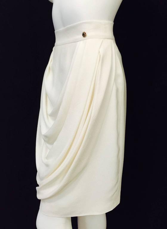 Chanel Ivory Silk Crepe Gathered Sarong Skirt With Gripoix Button For ...