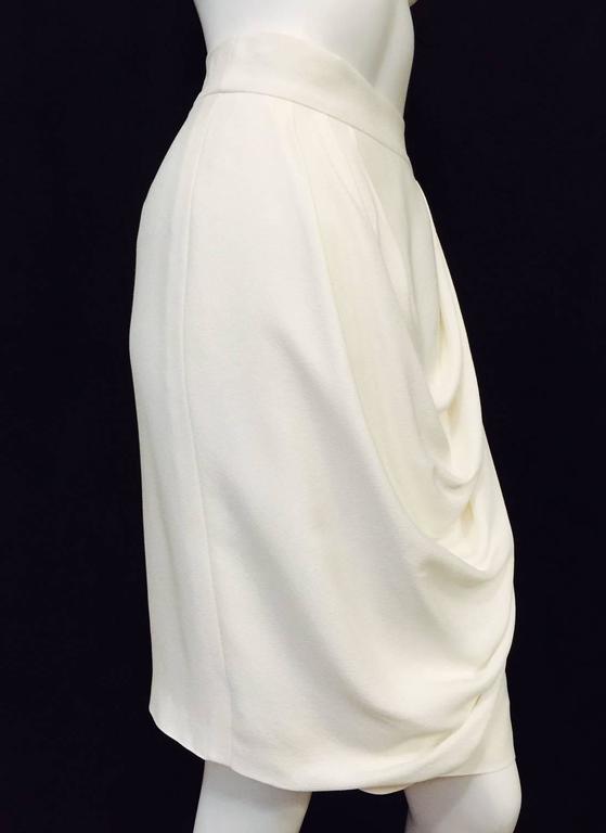 Chanel Ivory Silk Crepe Gathered Sarong Skirt With Gripoix Button For ...