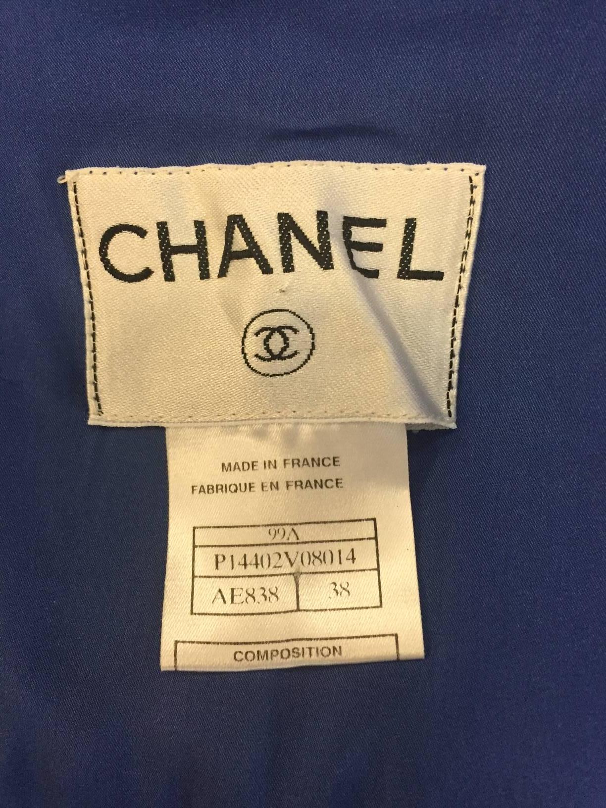 Chanel Fall 1999 Bright Blue Boiled Wool Fitted Jacket With Slits 2