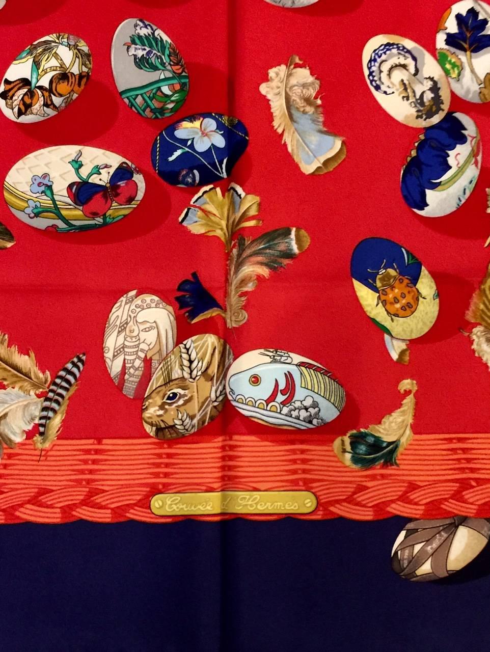 1994 Hermes Couvee d'Hermes Red Silk Twill Scarf by Cathy Latham  In New Condition In Palm Beach, FL