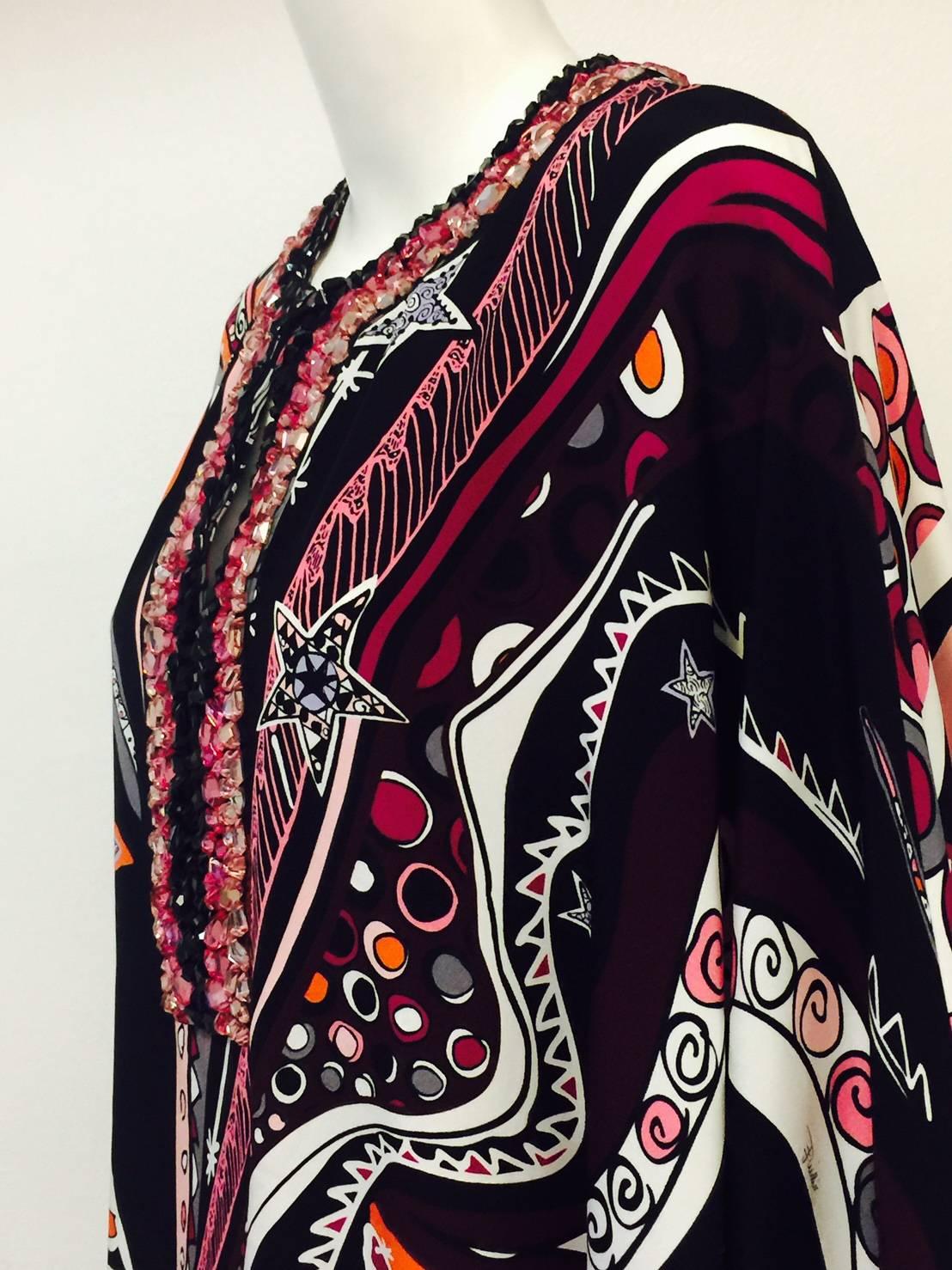 Women's NWT Emilio Pucci Abstract Print Silk Cady Caftan With Embellishments