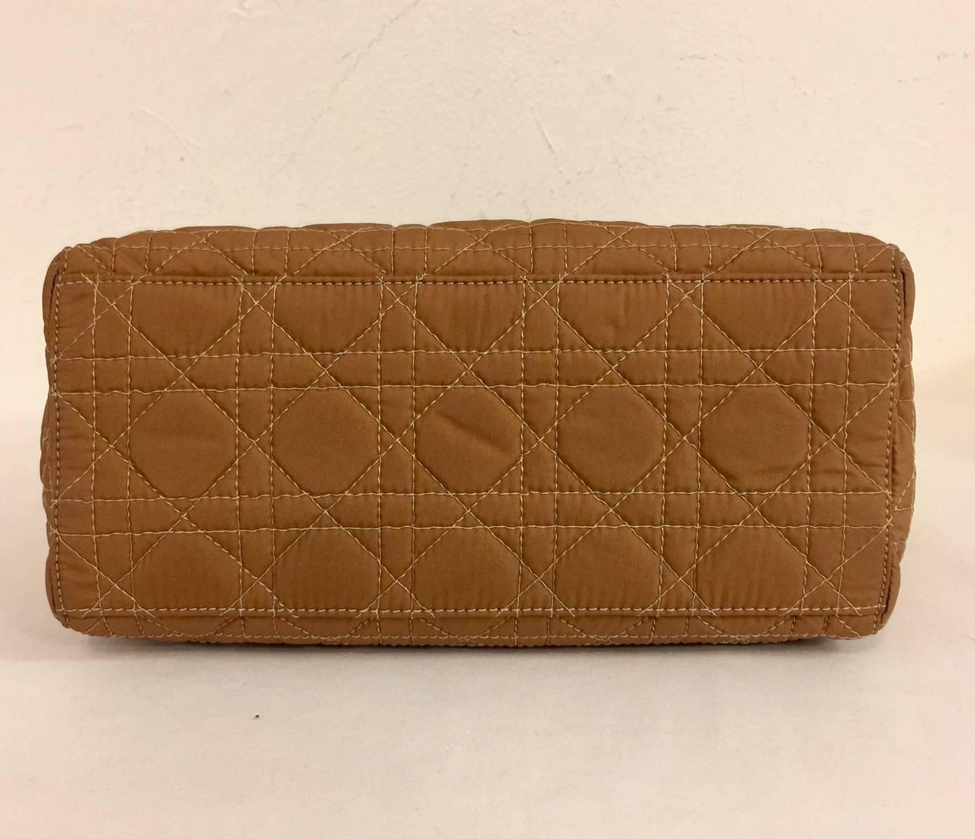 Brown Christian Dior Camel Nylon Lady Dior MM Hand Bag