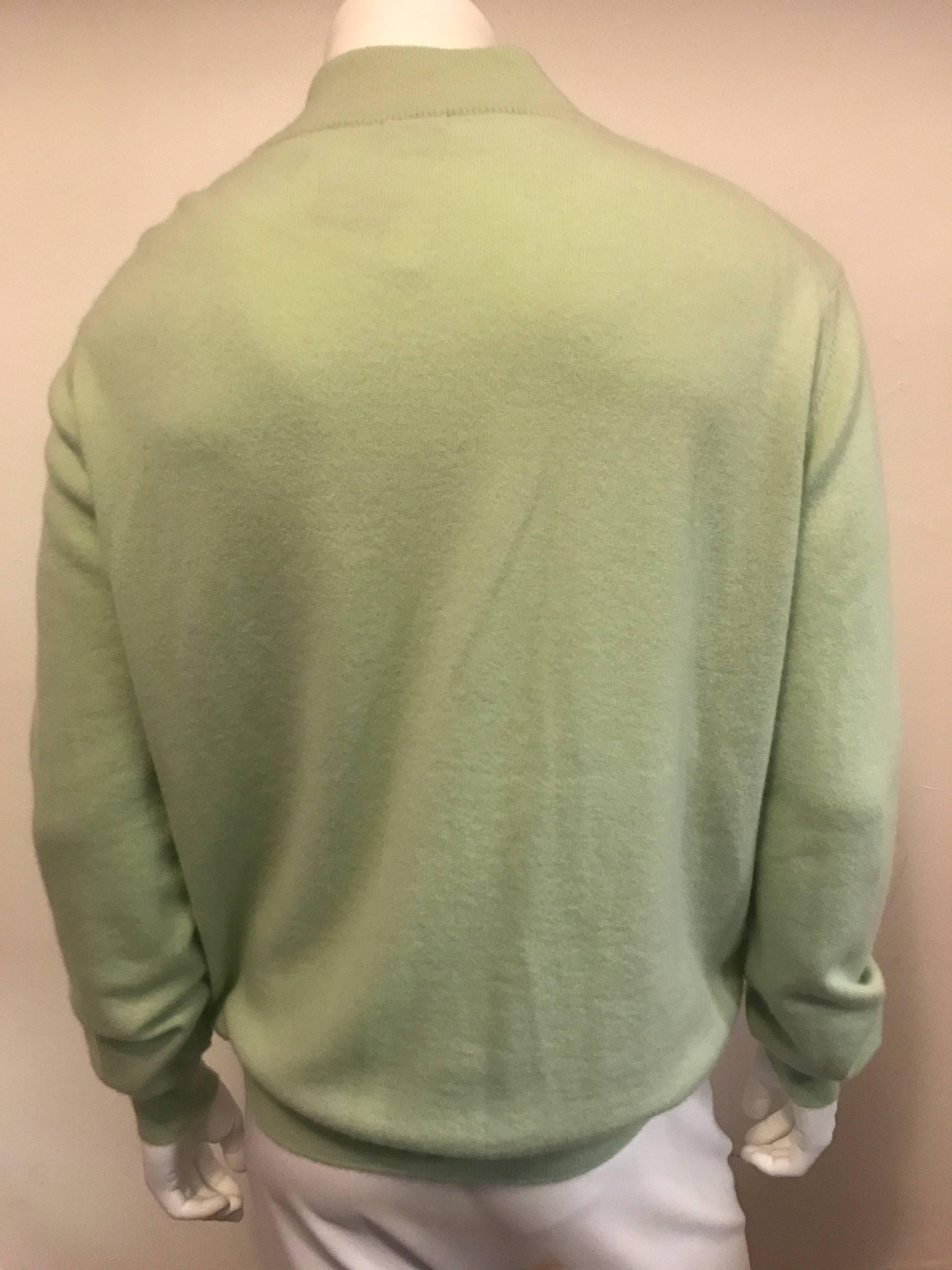 Men's Malo Cashmere Full Zipper Front Cardigan in Soft Mint In Excellent Condition In Palm Beach, FL