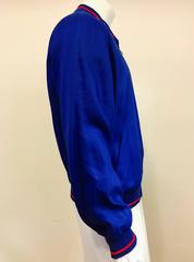 Men's Sulka Linen Contrast Piped & Lined Bomber Jacket in Indigo and Red, 48"