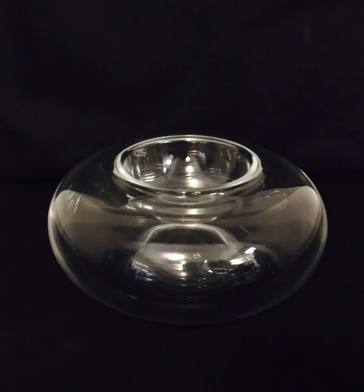 Stunningly elegant Baccarat Caviar dish with a lift out bowl for the caviar, that nestles in the cooling bowl to keep those precious eggs on ice!  Both bowls are etched with Baccarat and the Baccarat France logo. Measures 8 inches wide by 3.5 inches