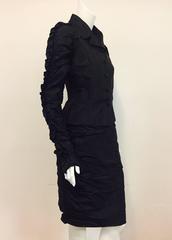 Lagerfeld Gallery Ruched Black Silk Evening Skirt Suit With Ruffled Sleeves
