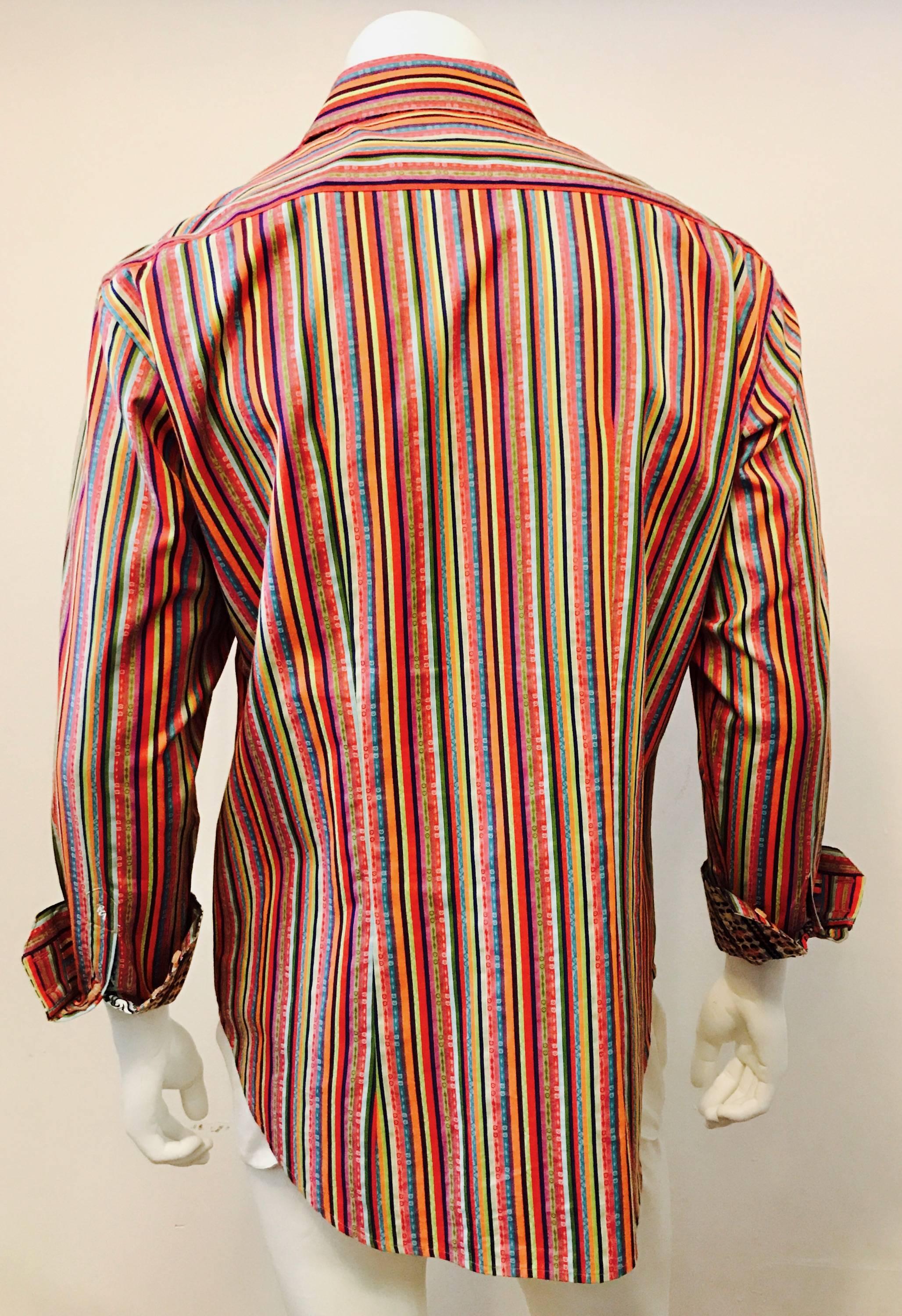 Brown Men's Robert Graham Multi Colour Stripe Shirt with Contrast Cuff and Collar