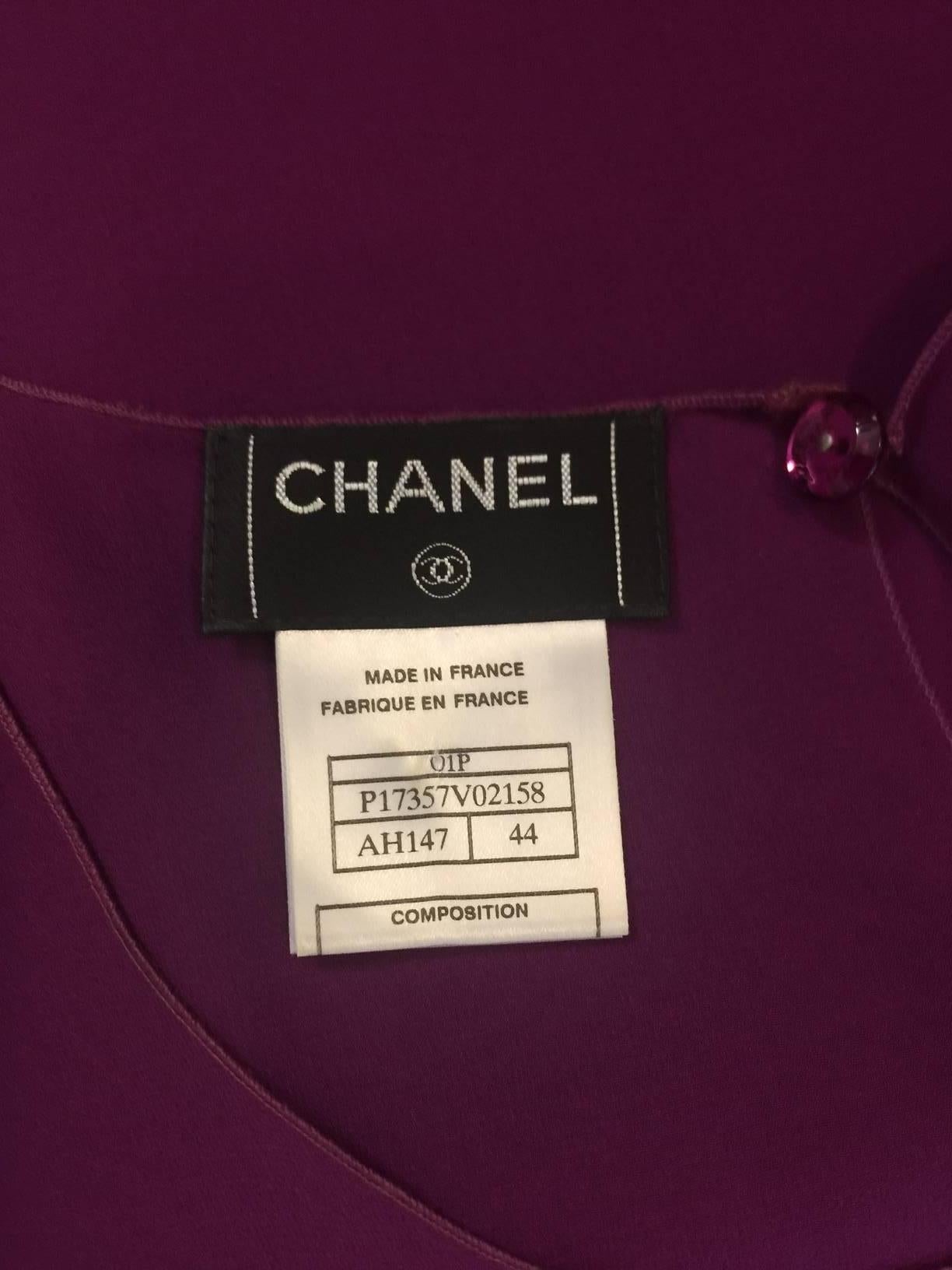 Chanel 2001 Spring Plum Ensemble W Raffia Jacket and Chiffon Skirt and Shell For Sale 3