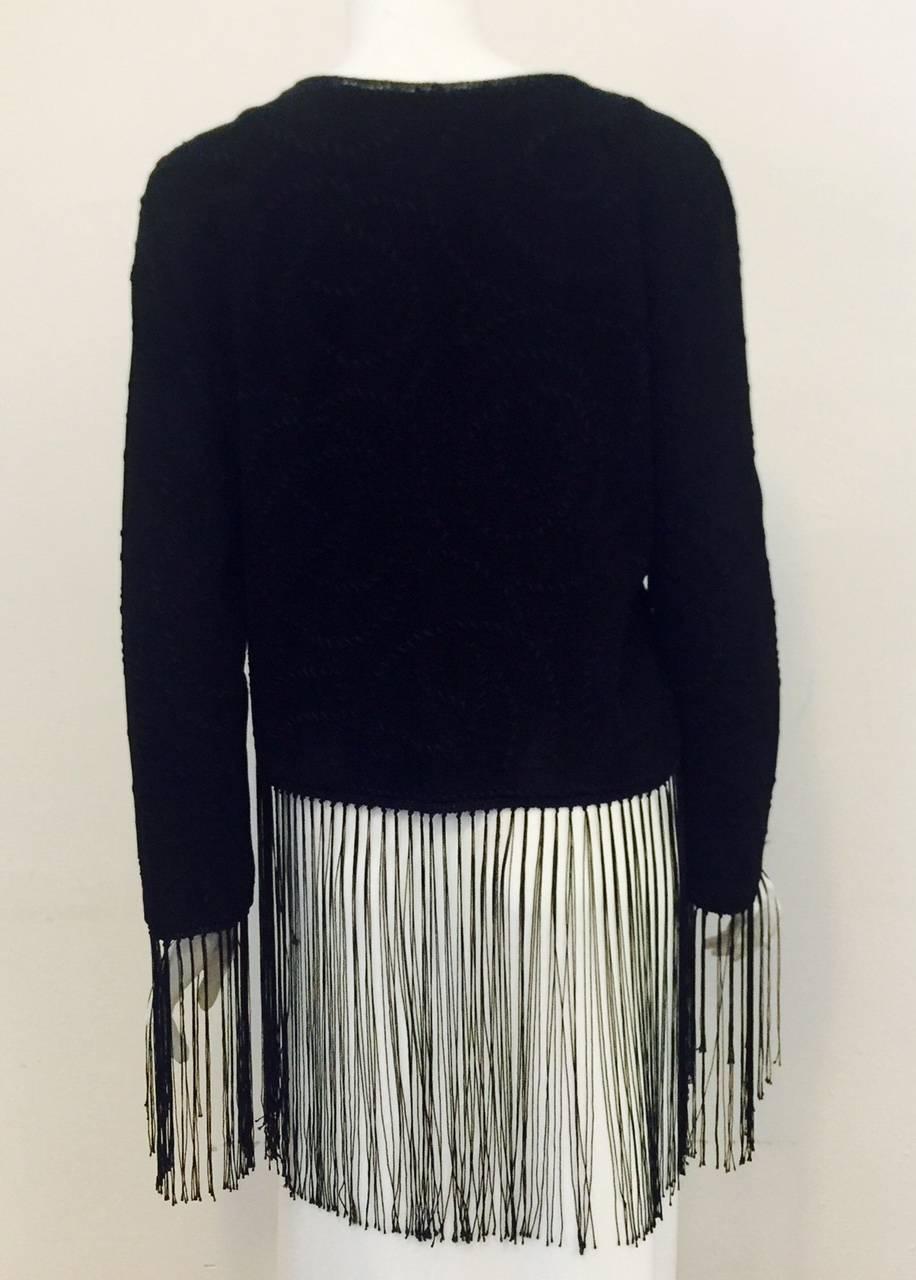 Giorgio Armani Black Suede Jacket With Whipstitched Design and Long Fringe Hem In Excellent Condition In Palm Beach, FL