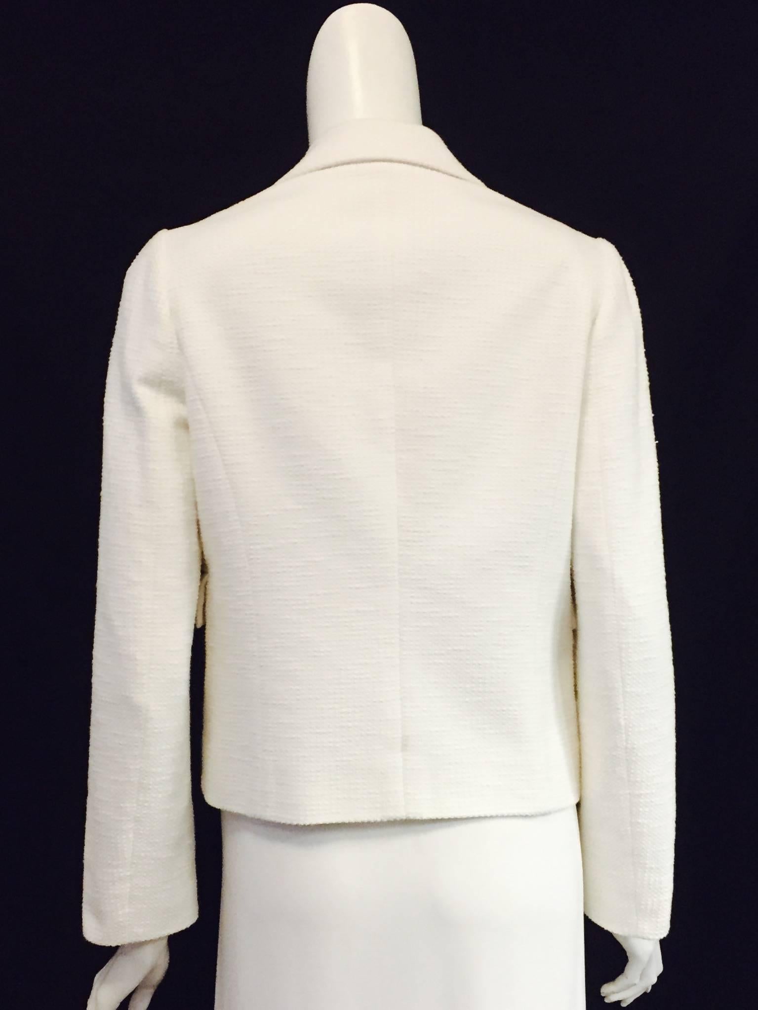 Gray Valentino Ivory Cropped Cotton Jacket w Flap Pockets & Single Button Closure For Sale