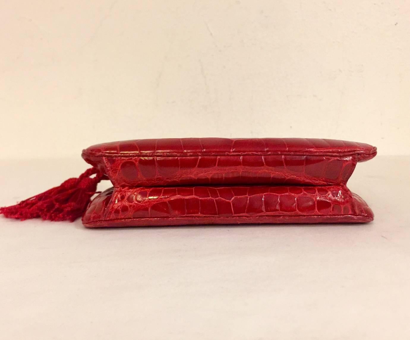 Vintage Judith Leiber Red Alligator Shoulder Bag With Gold Tone Hardware 2