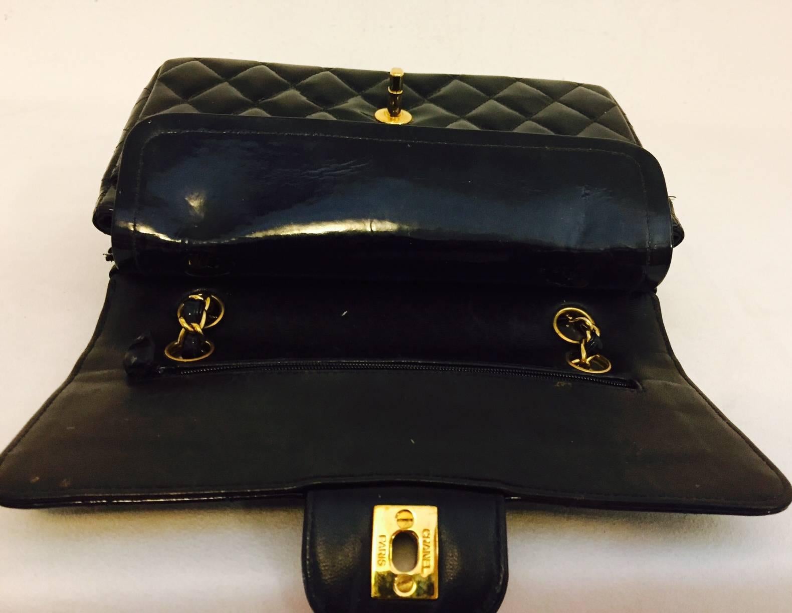 Women's Chanel Black Patent Classic Flap Bag Small-Gold Tone Hardware No. 3960312