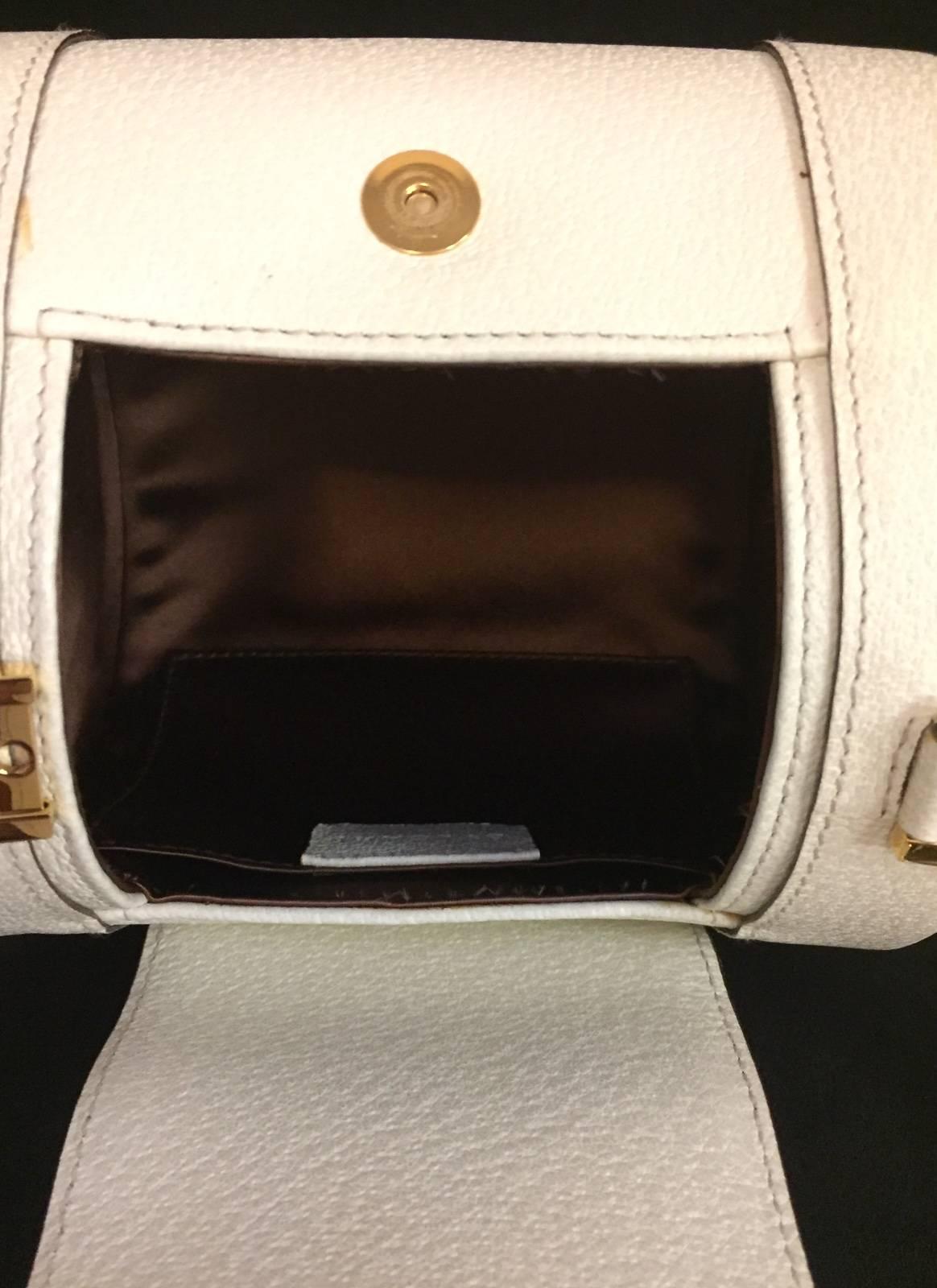 Bvlgari Ivory Textured Leather Round Bag With Gold Tone Hardware In Excellent Condition In Palm Beach, FL