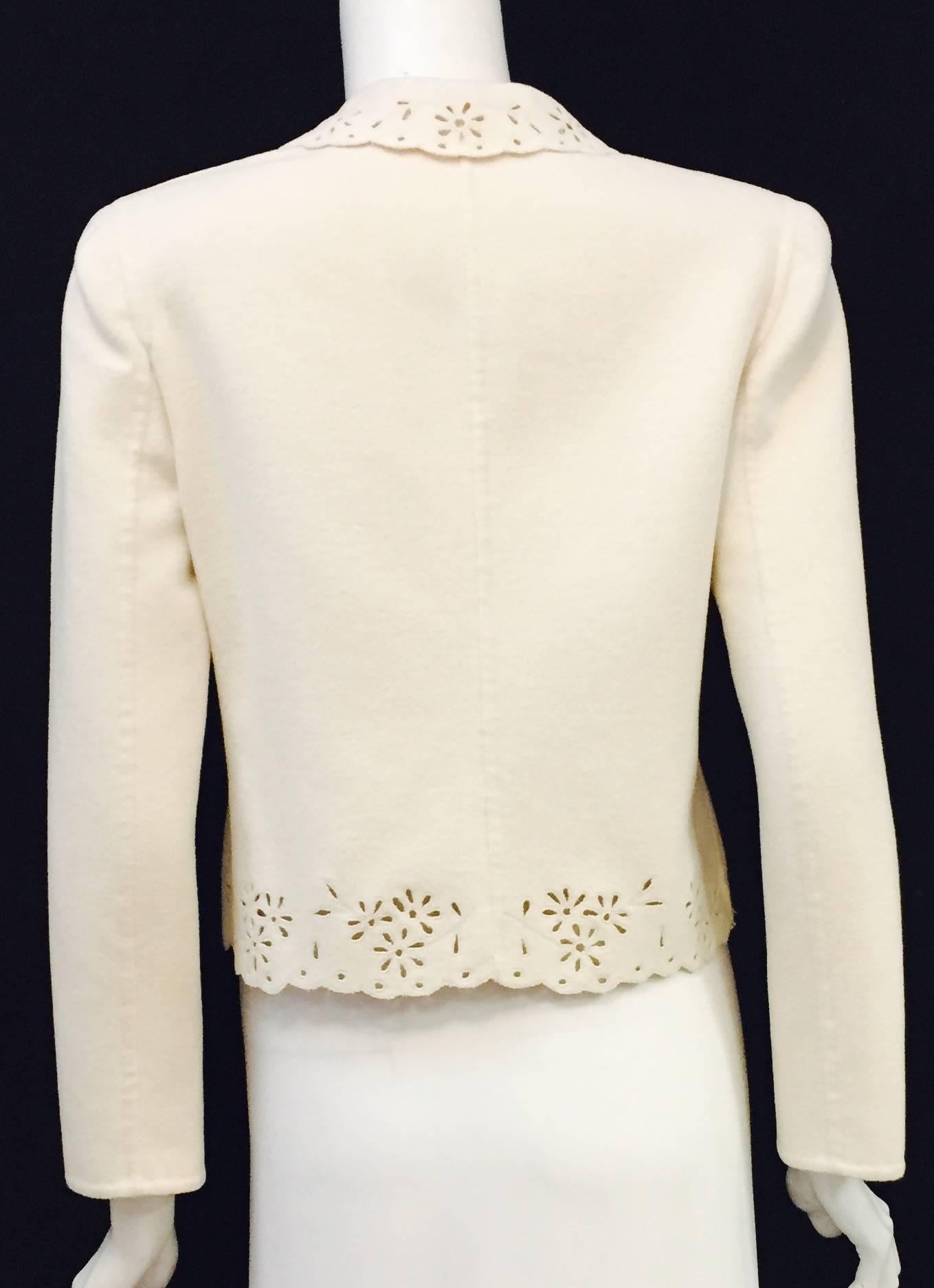 Beige Valentino Ivory Wool and Cashmere Jacket With Eyelet Trim and Detail