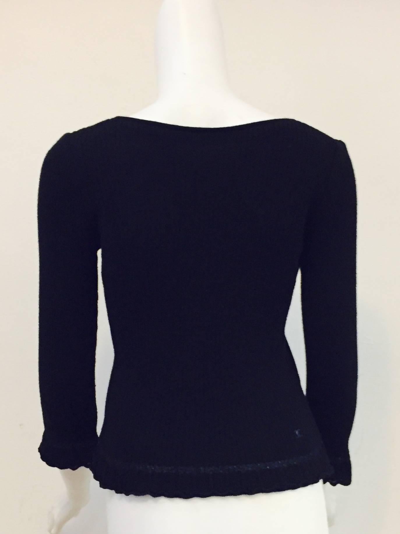 Women's Chanel Black Cashmere  Pullover With Deep V Back And Ruffled Hem For Sale