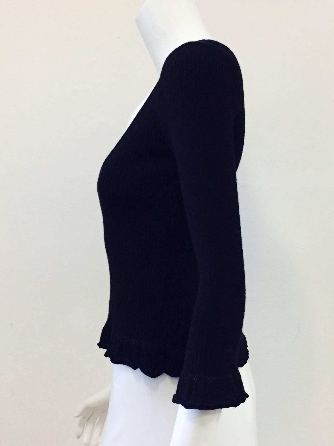 Chanel Black Cashmere  Pullover With Deep V Back And Ruffled Hem For Sale 1