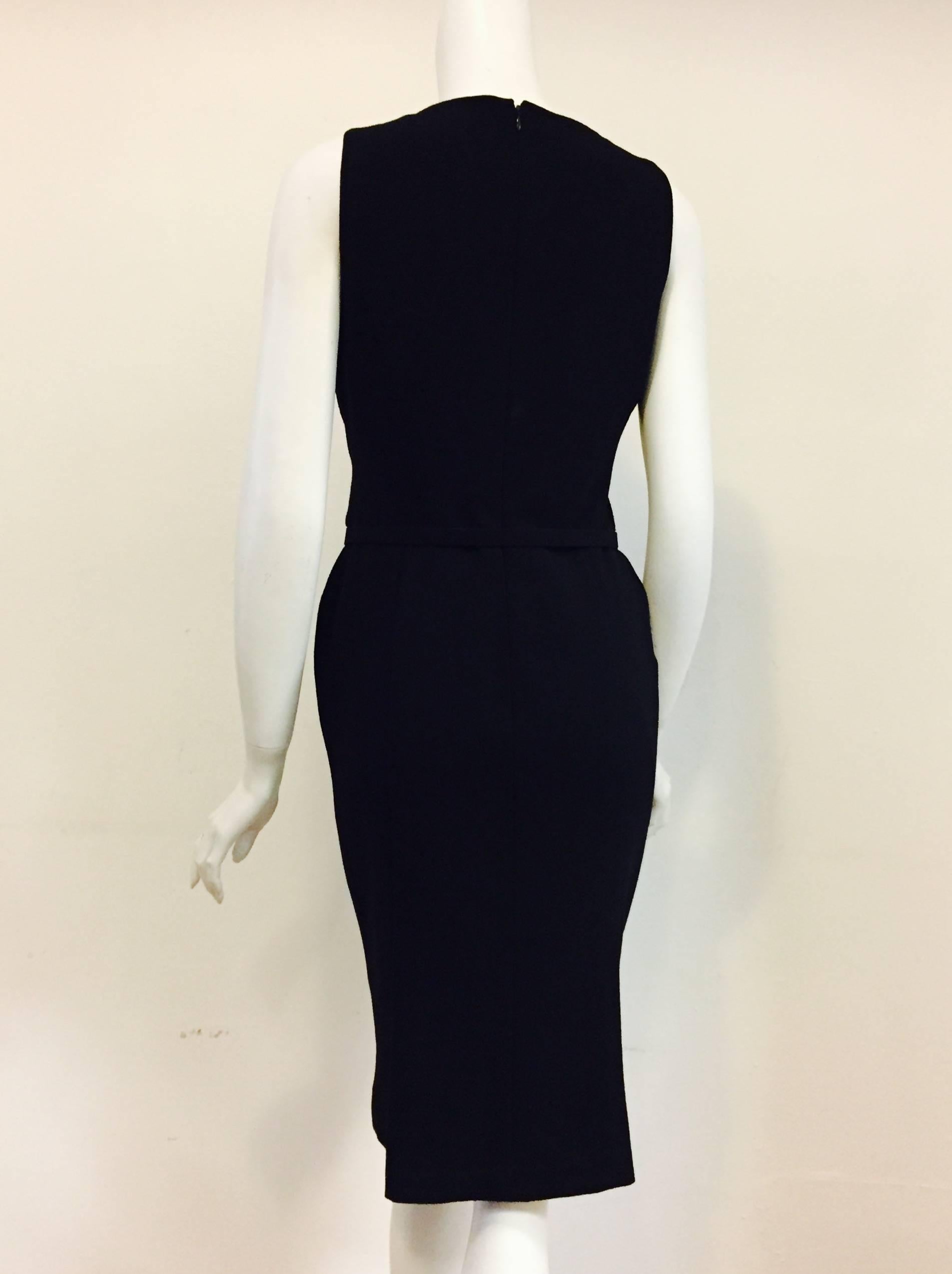 Valentino Black Wool Crepe Sleeveless Sheath Dress With Pleated Bodice  In Excellent Condition In Palm Beach, FL