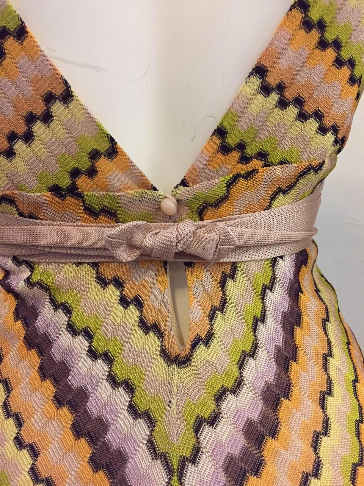 Women's Missoni Multi Color Zig Zag Knit Dress With Empire Waist and Tie