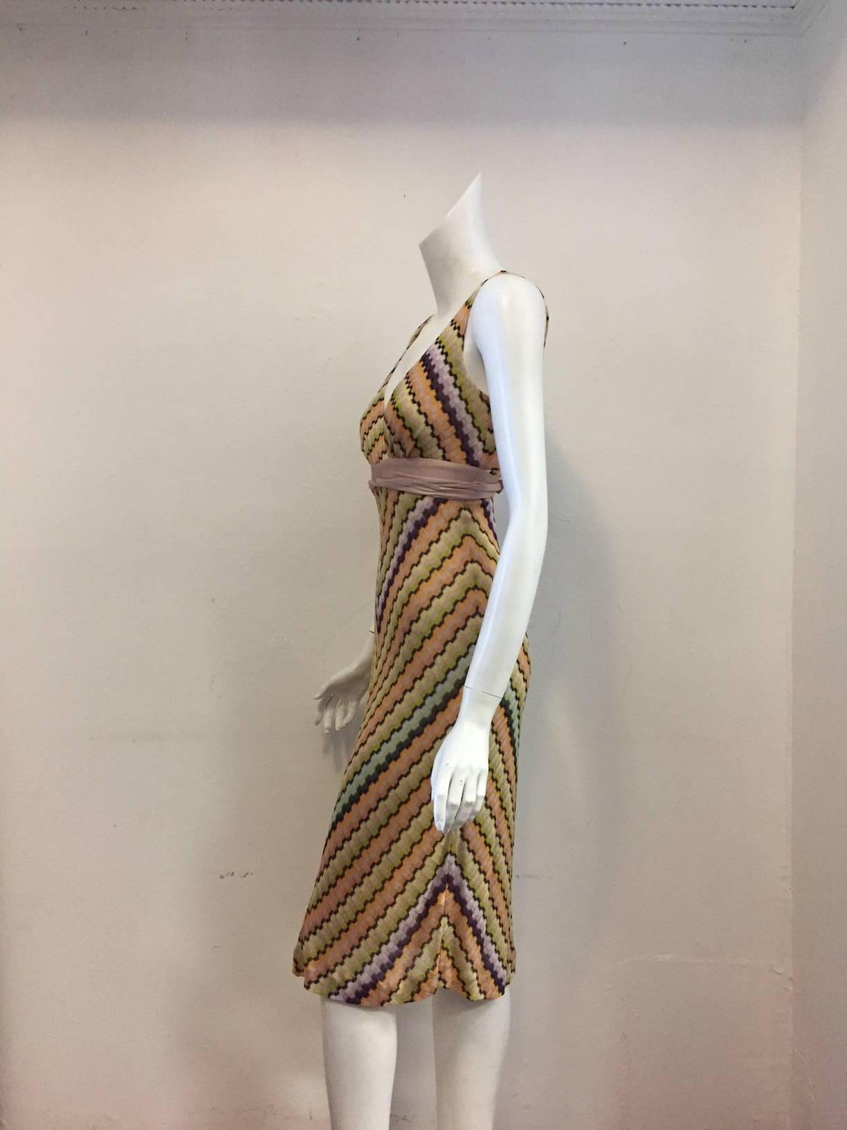 Missoni Multi Color Zig Zag Knit Dress With Empire Waist and Tie In Excellent Condition In Palm Beach, FL