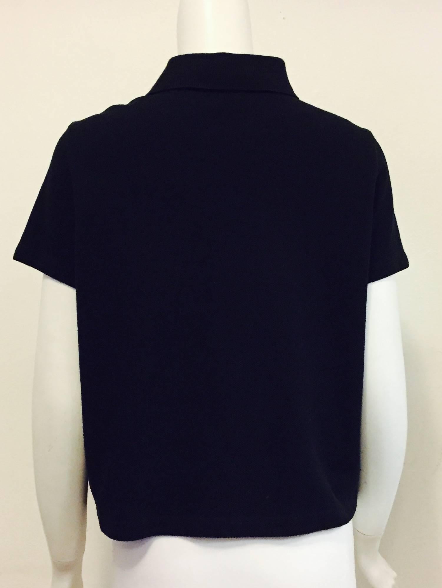 Chanel 1999 Spring Black Cotton Short Sleeve Buttoned Polo In Excellent Condition In Palm Beach, FL