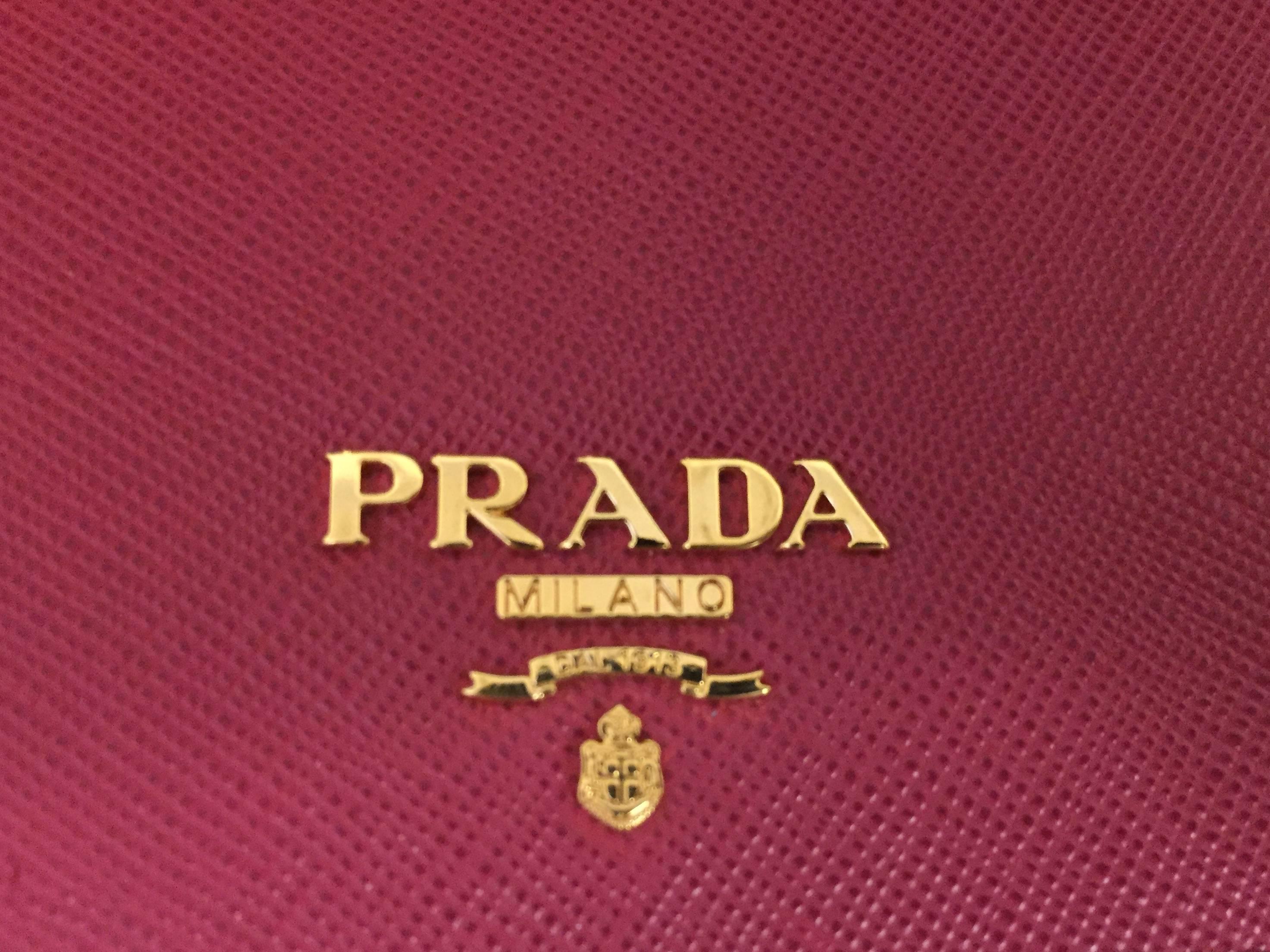 Women's Prada Fuchsia Saffiano Chain Crossbody Wallet