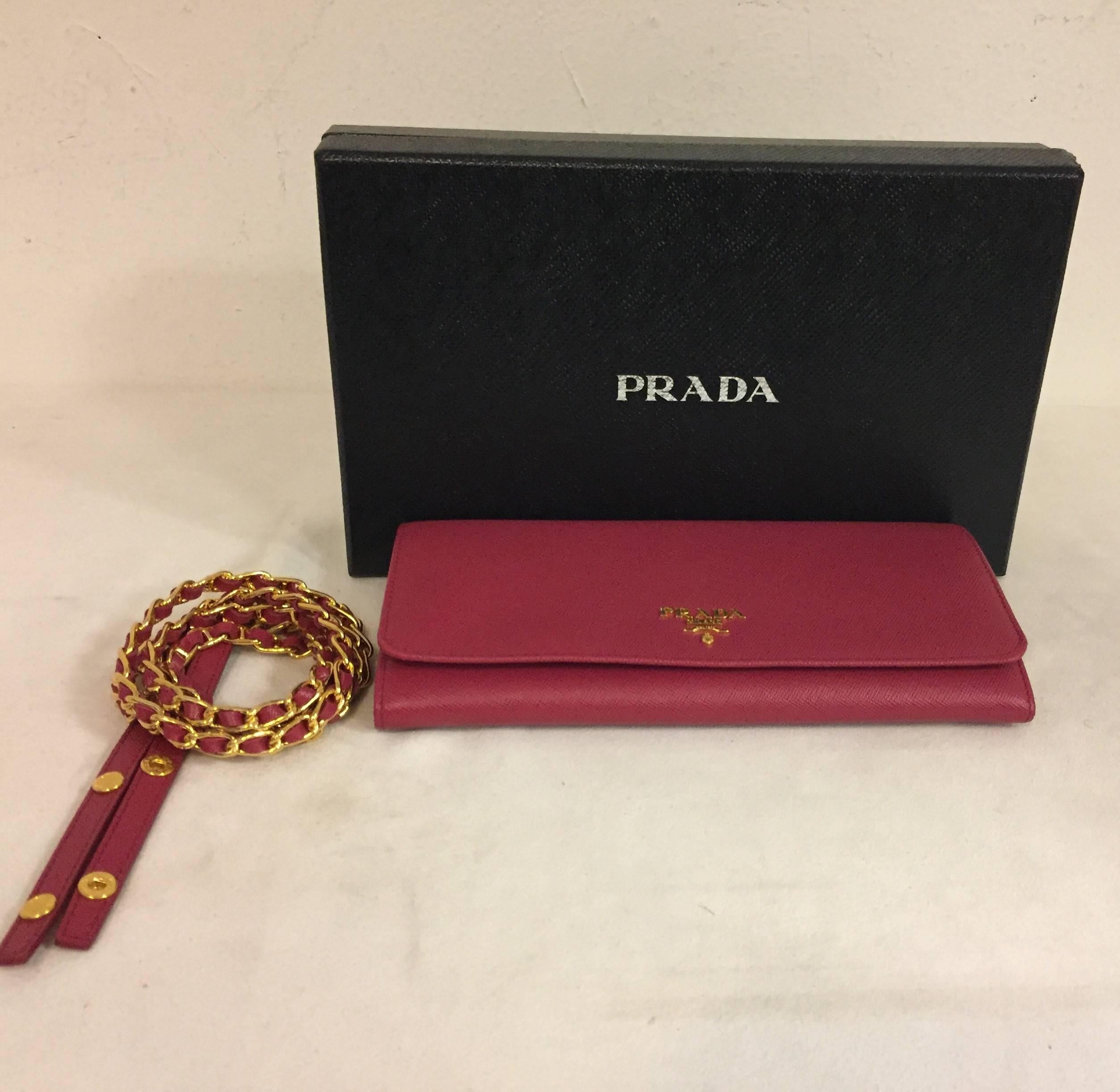 Prada Fuchsia Saffiano Chain Crossbody Wallet 1