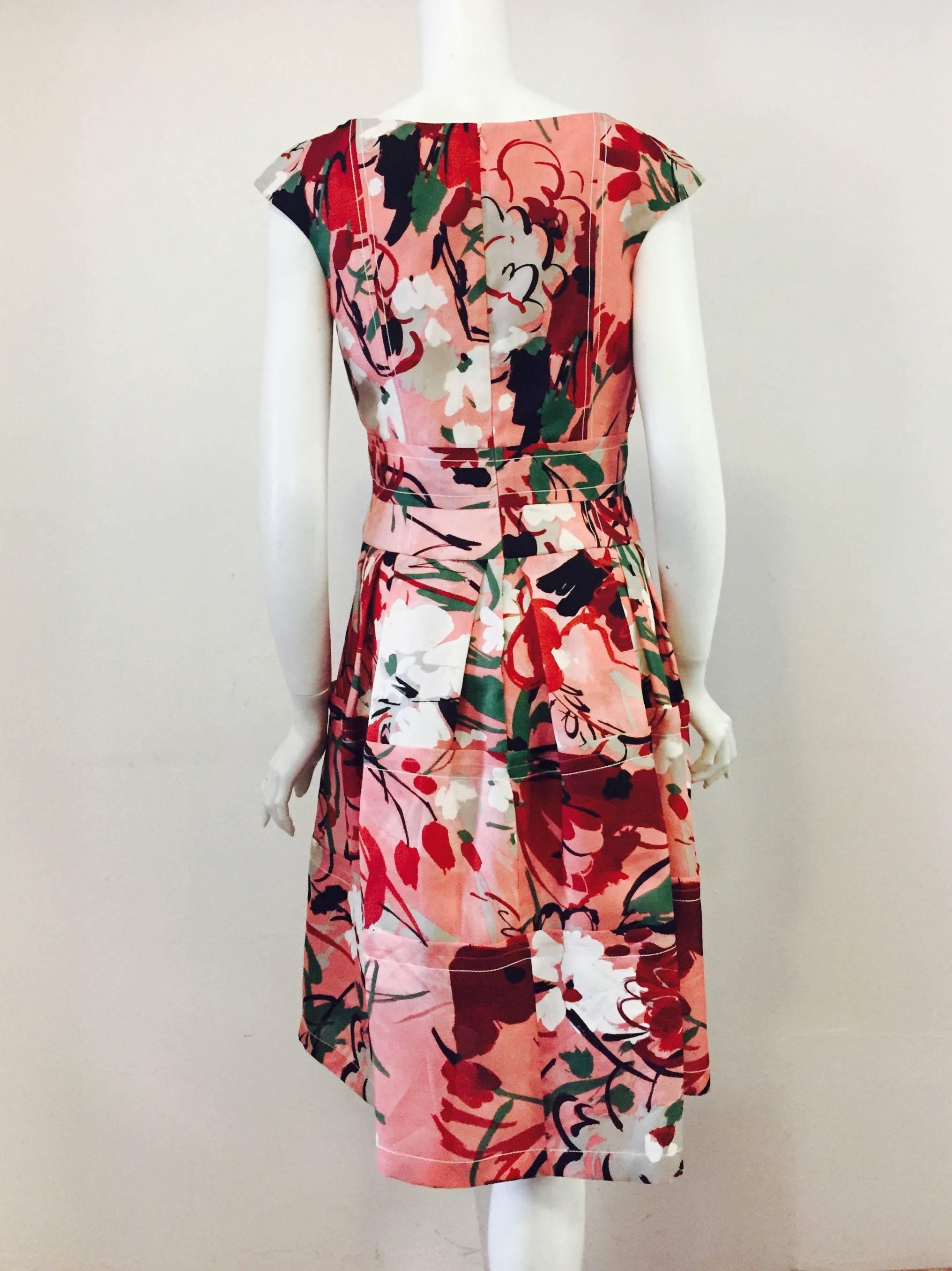 Beige Carolina Herrera Abstract Print Dress