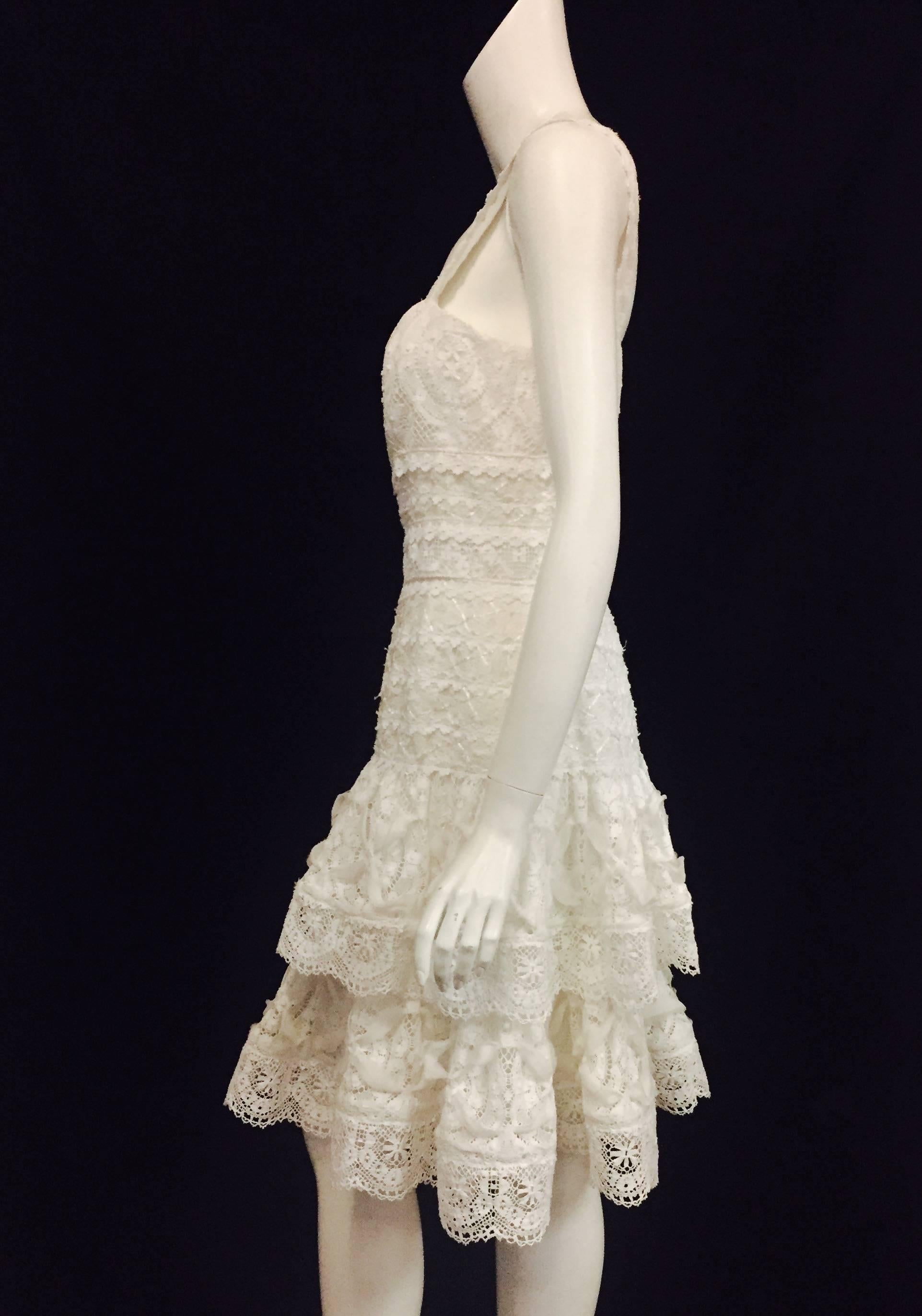 Women's Lovely Lace Oscar de la Renta White Dress