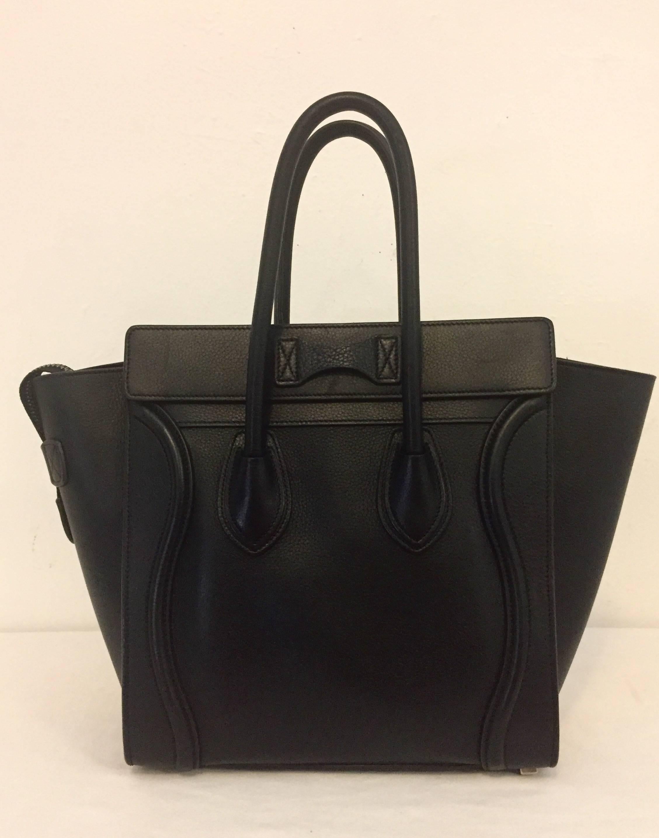 Classic Celine Drummed Calfskin Micro Luggage Black In Excellent Condition In Palm Beach, FL