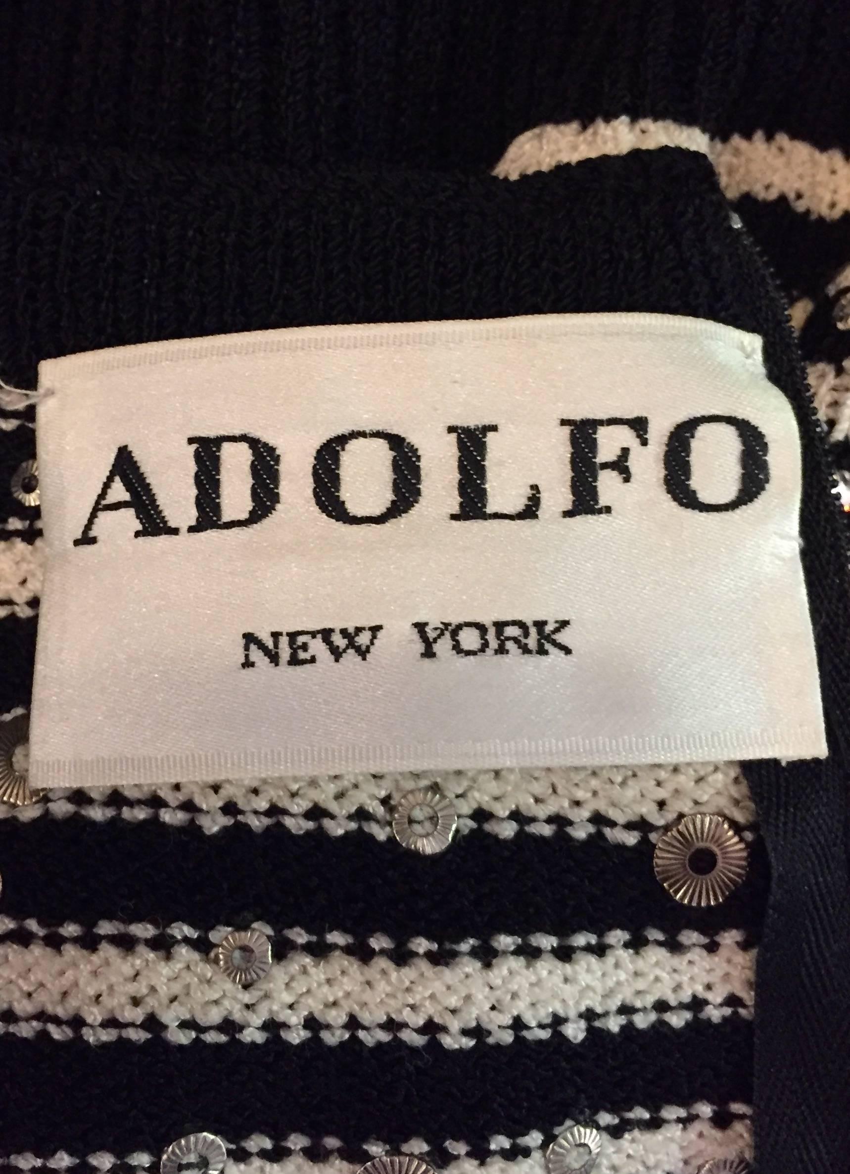 Vintage Adolfo Pullover With Black and White Stripes and Crystal Embroidery 1