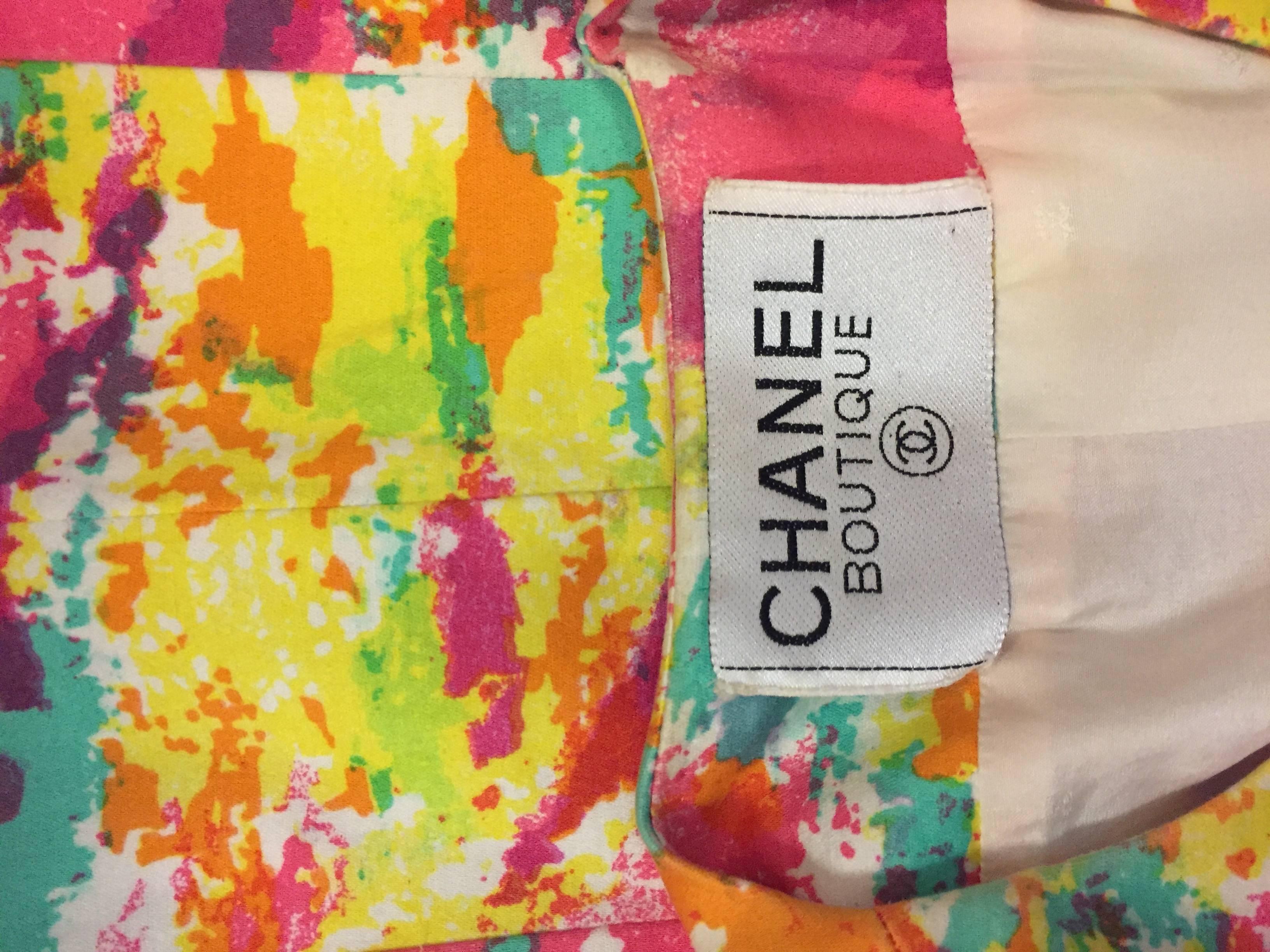 Celebrated Chanel Multi Color Flower Print Jacket with 2 Front Pockets 1