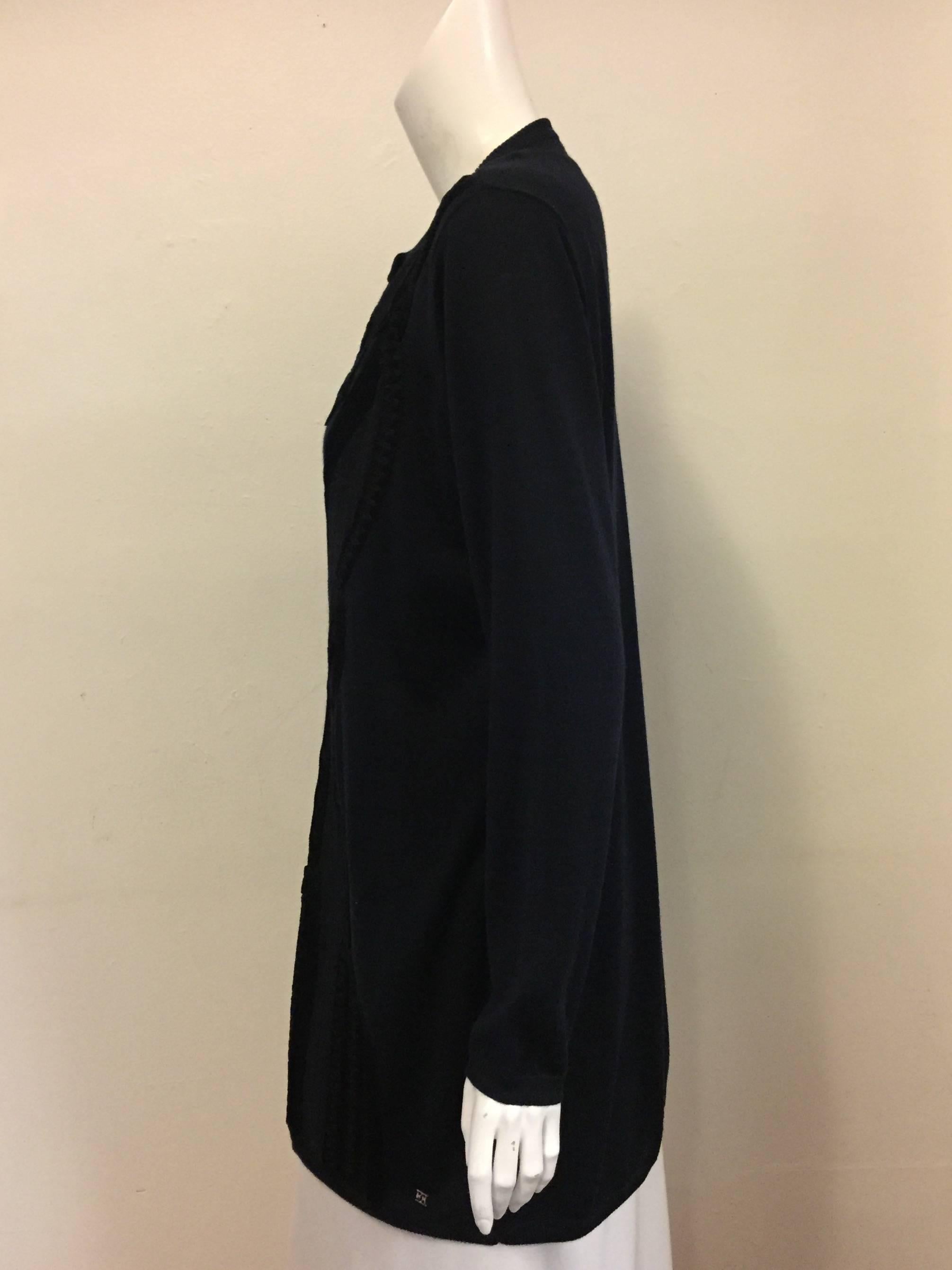 Women's Escada Navy Wool & Silk Blend Twinset W Black Passementerie Thread Detail