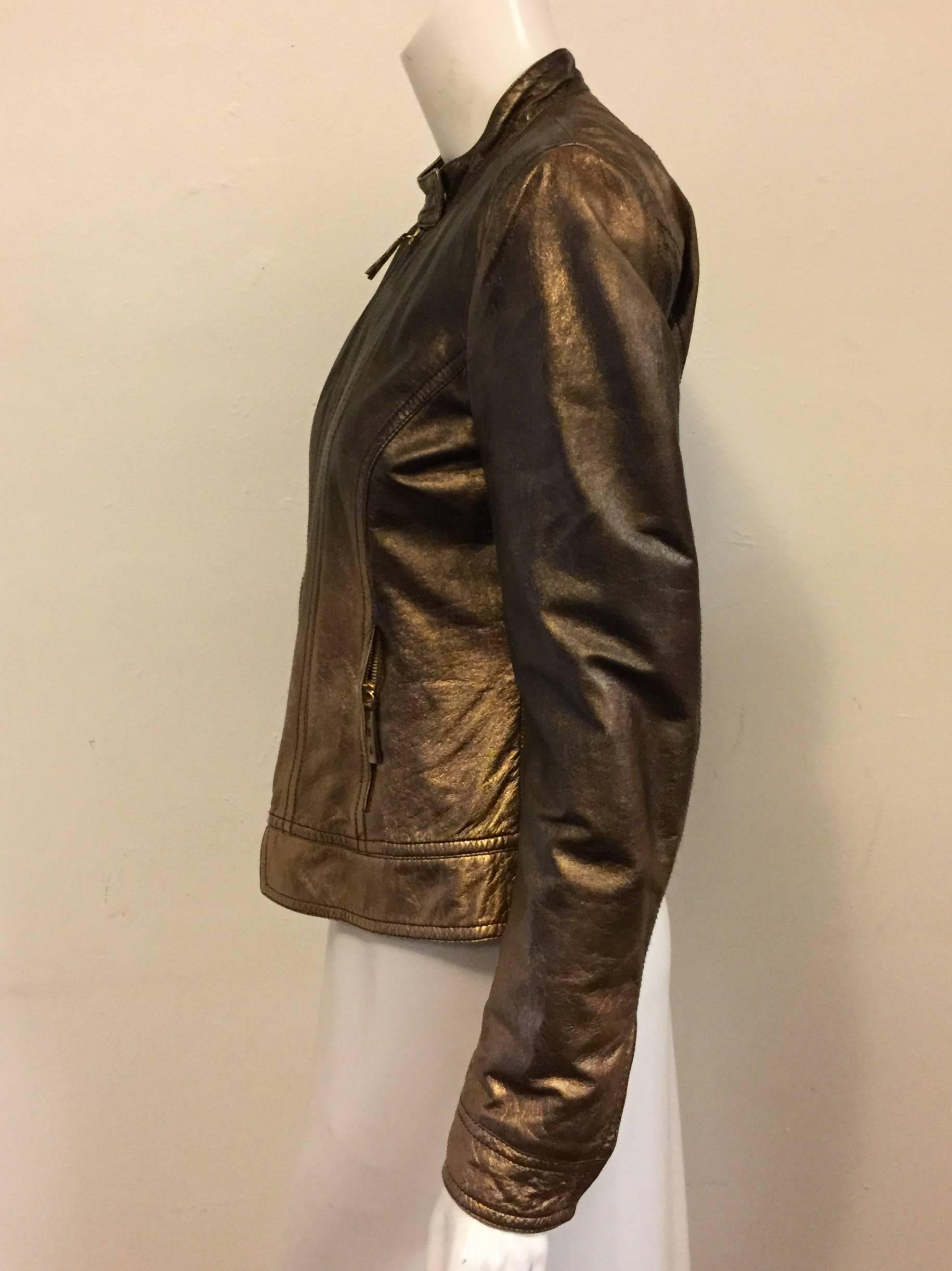 Black Remarkable Roberto Cavalli's Bomber Leather Jacket in Bronze Metal Color