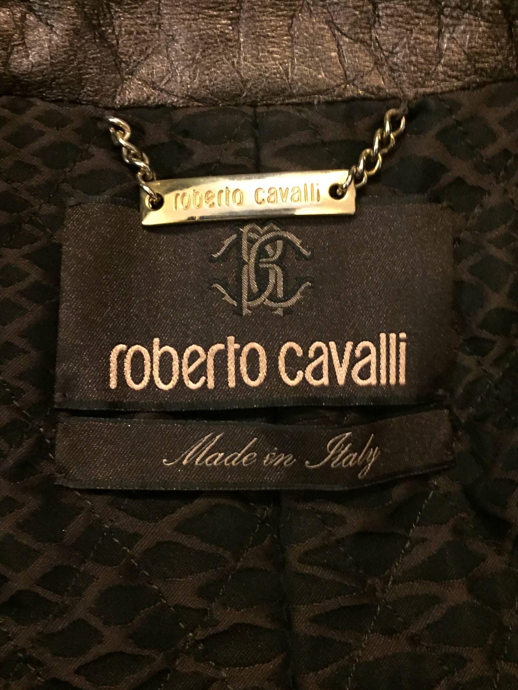 Remarkable Roberto Cavalli's Bomber Leather Jacket in Bronze Metal Color In Excellent Condition In Palm Beach, FL