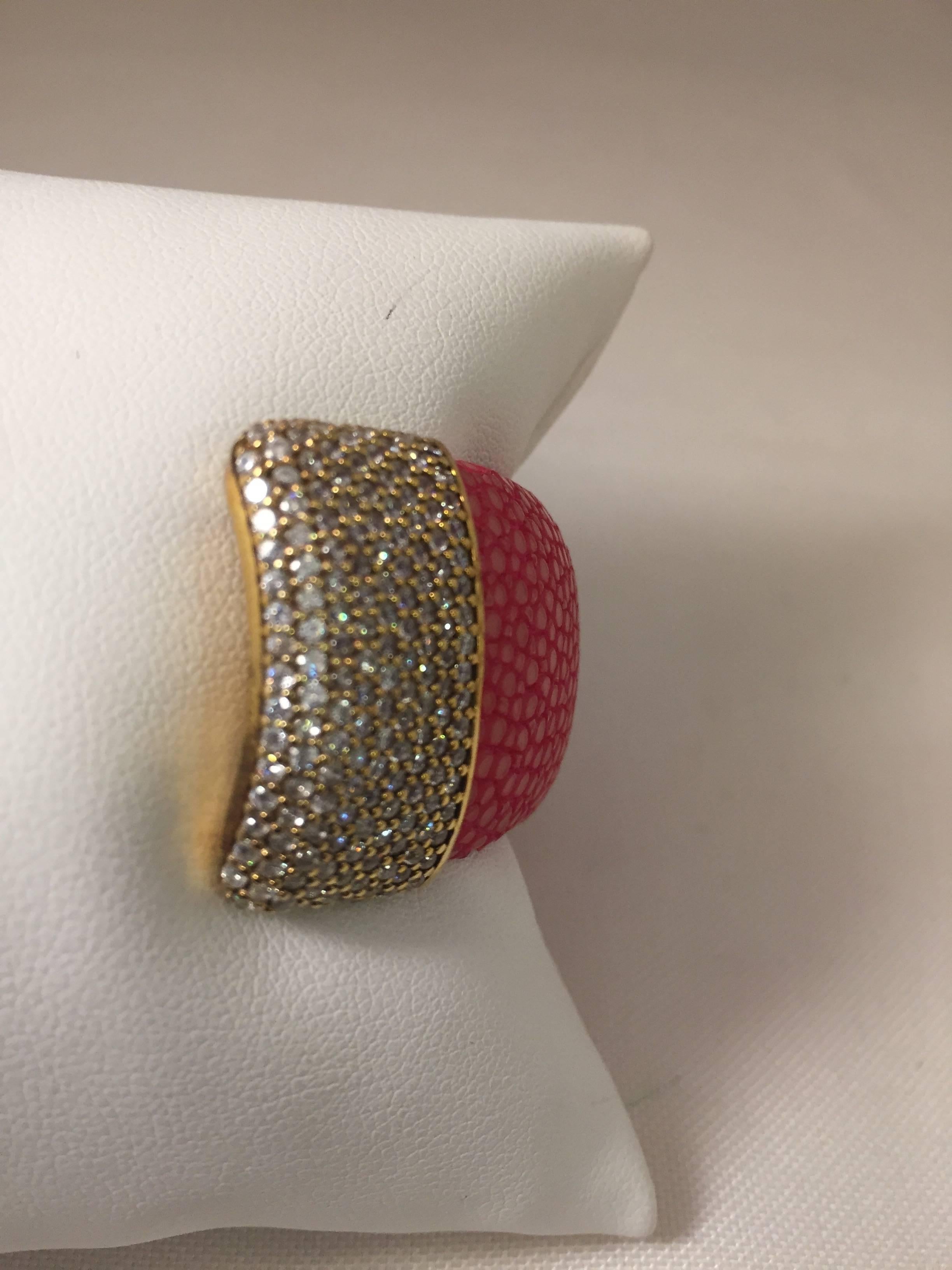  Shagreen and Crystals Open End Cuff Bracelet by D. Dream In Excellent Condition For Sale In Palm Beach, FL