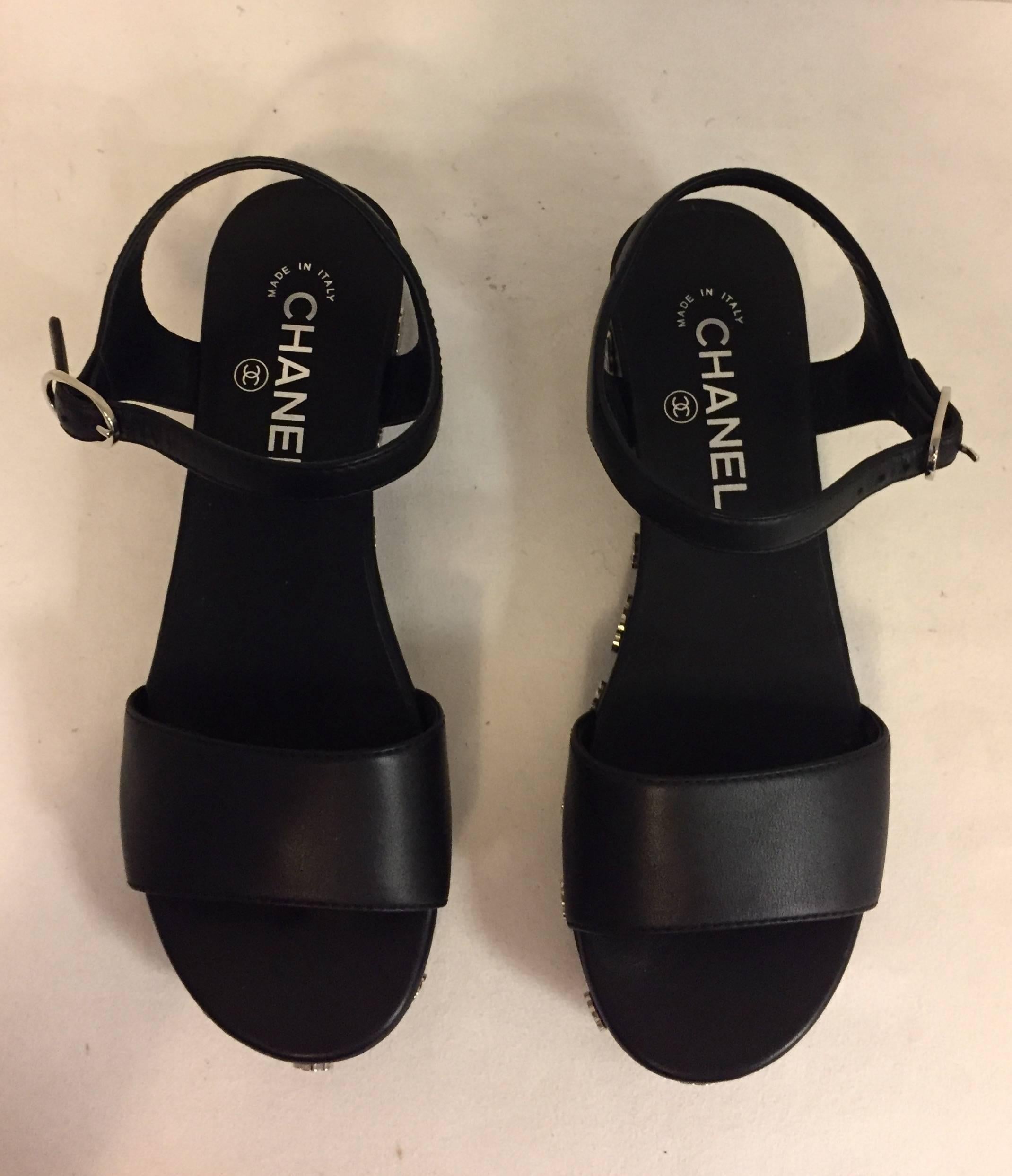 chanel black camellia sandals