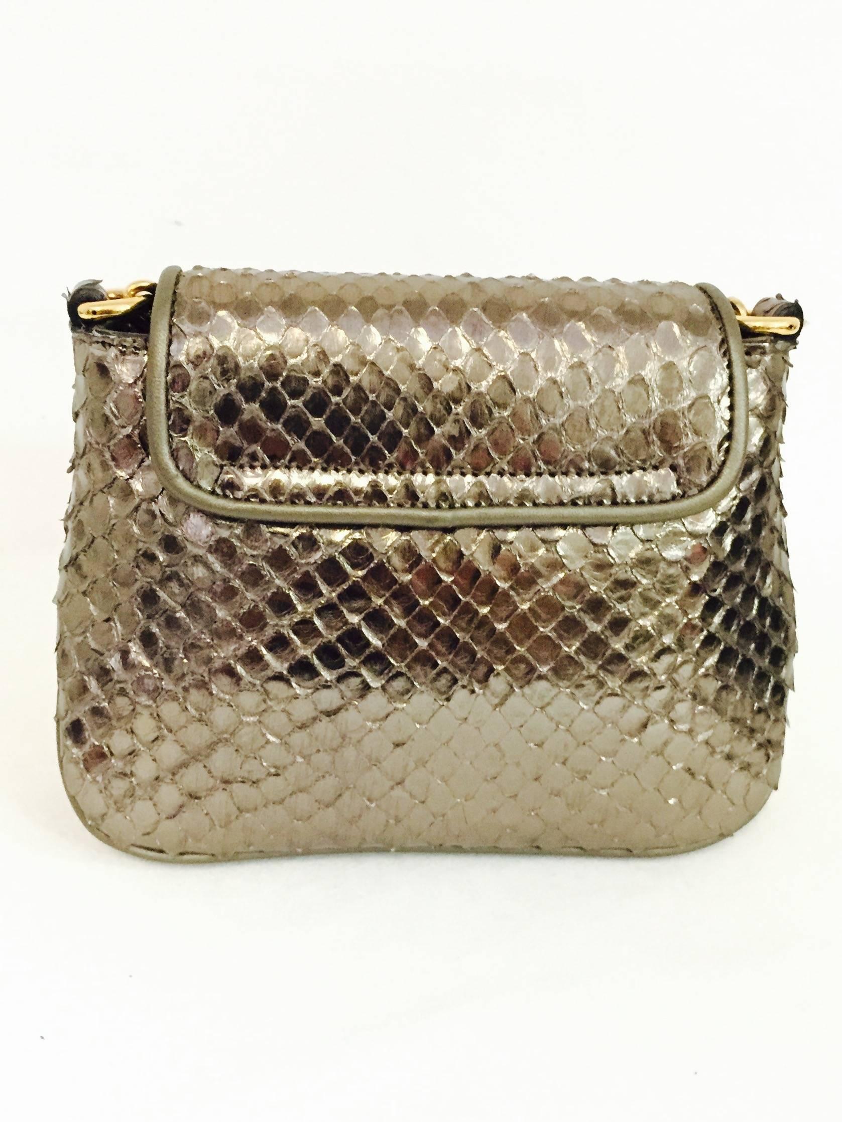 Gucci Cross body Python Bag with Gold Tone Chain, 1973  In Excellent Condition In Palm Beach, FL