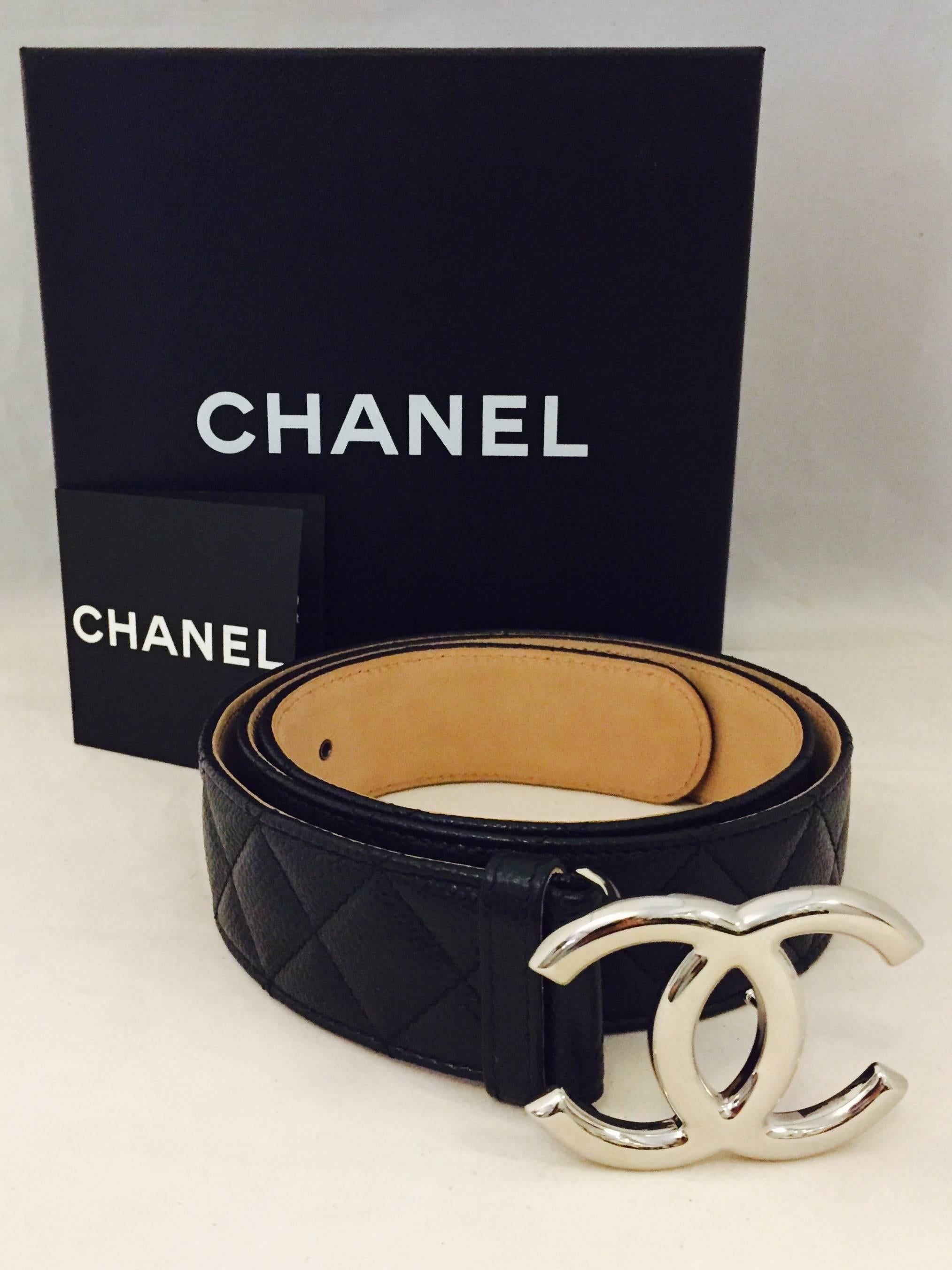 Chic Chanel Caviar Diamond Quilted Leather Belt at 1stDibs