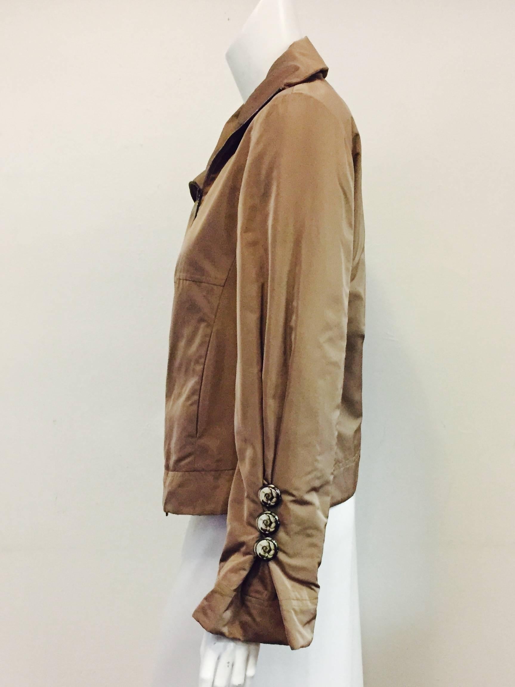 Giorgio Armani Practical Windbreaker Jacket in Taupe In Excellent Condition For Sale In Palm Beach, FL