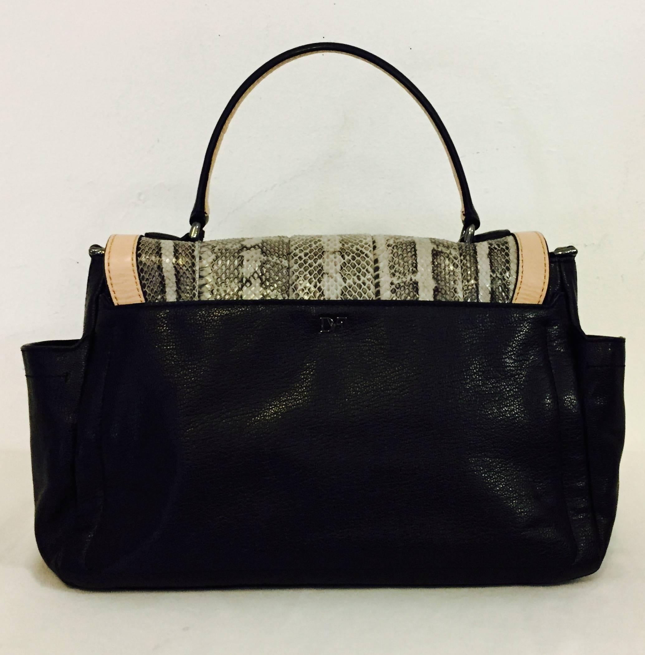 Dynamic Diane von Furstenberg Trendy Multi Leather Beige/Black/Brown Bag In Excellent Condition In Palm Beach, FL