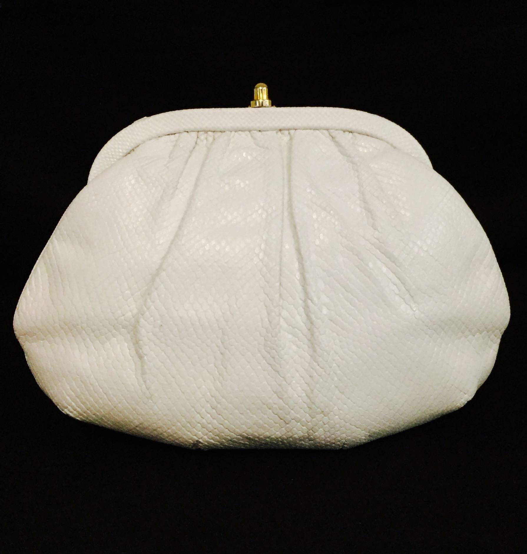Jeweled Judith Leiber White Lizard Karung Clutch/Shoulder Bag For Sale 1