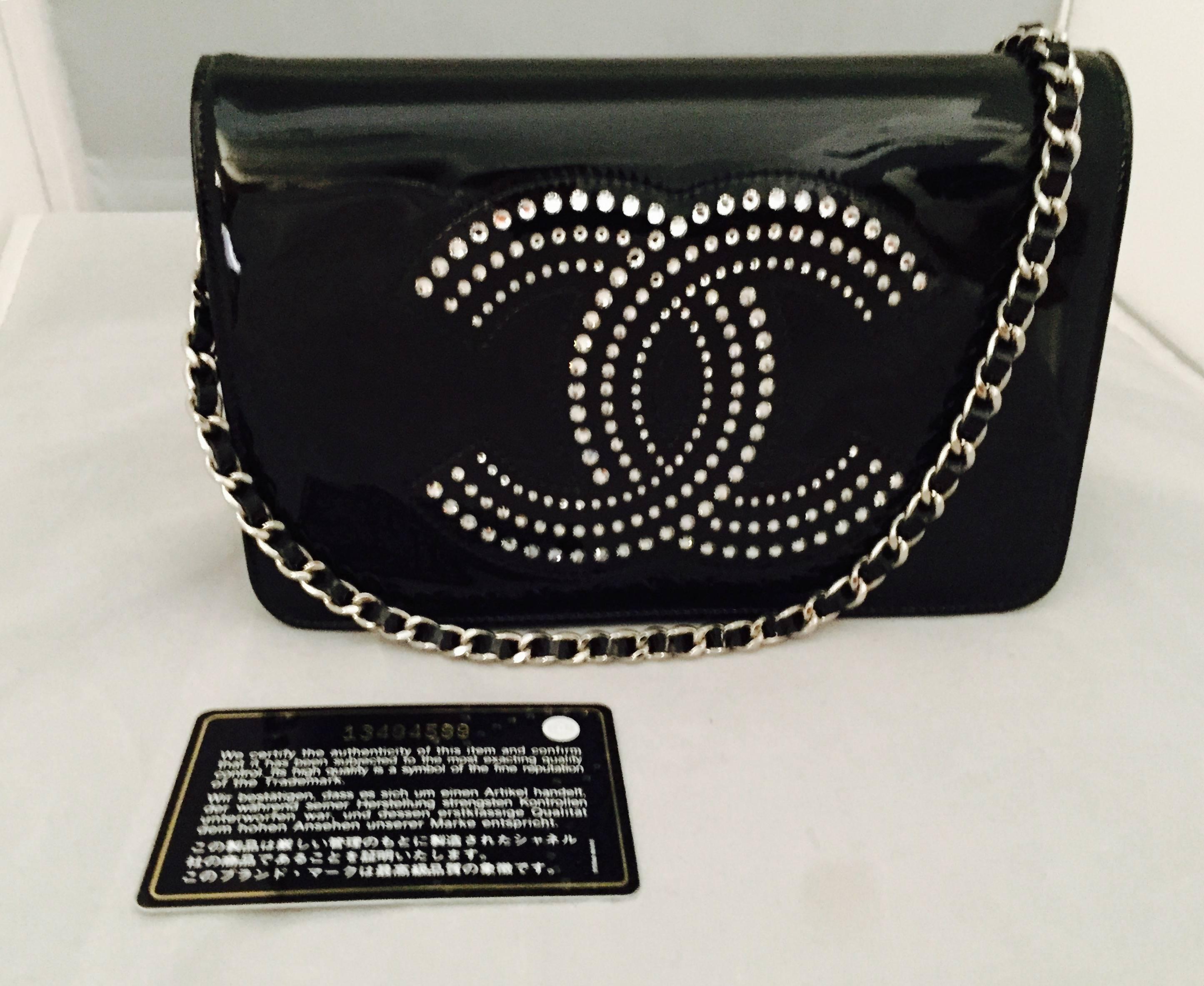 Dazzling Limited Edition Chanel Black Patent Leather WOC With Strass Crystals 1