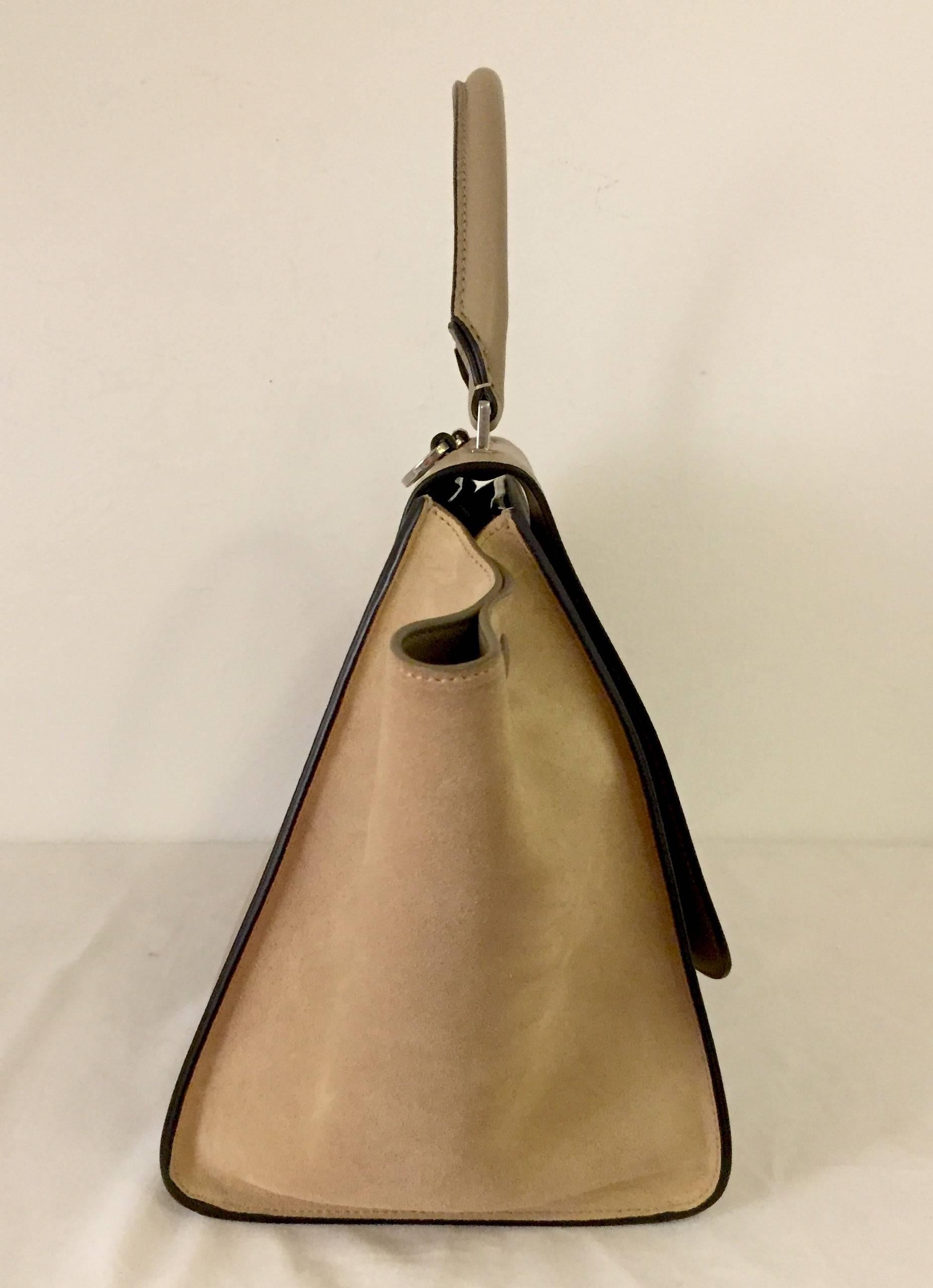 Coveted Celine Taupe Leather Trapeze Medium Bag In Excellent Condition In Palm Beach, FL