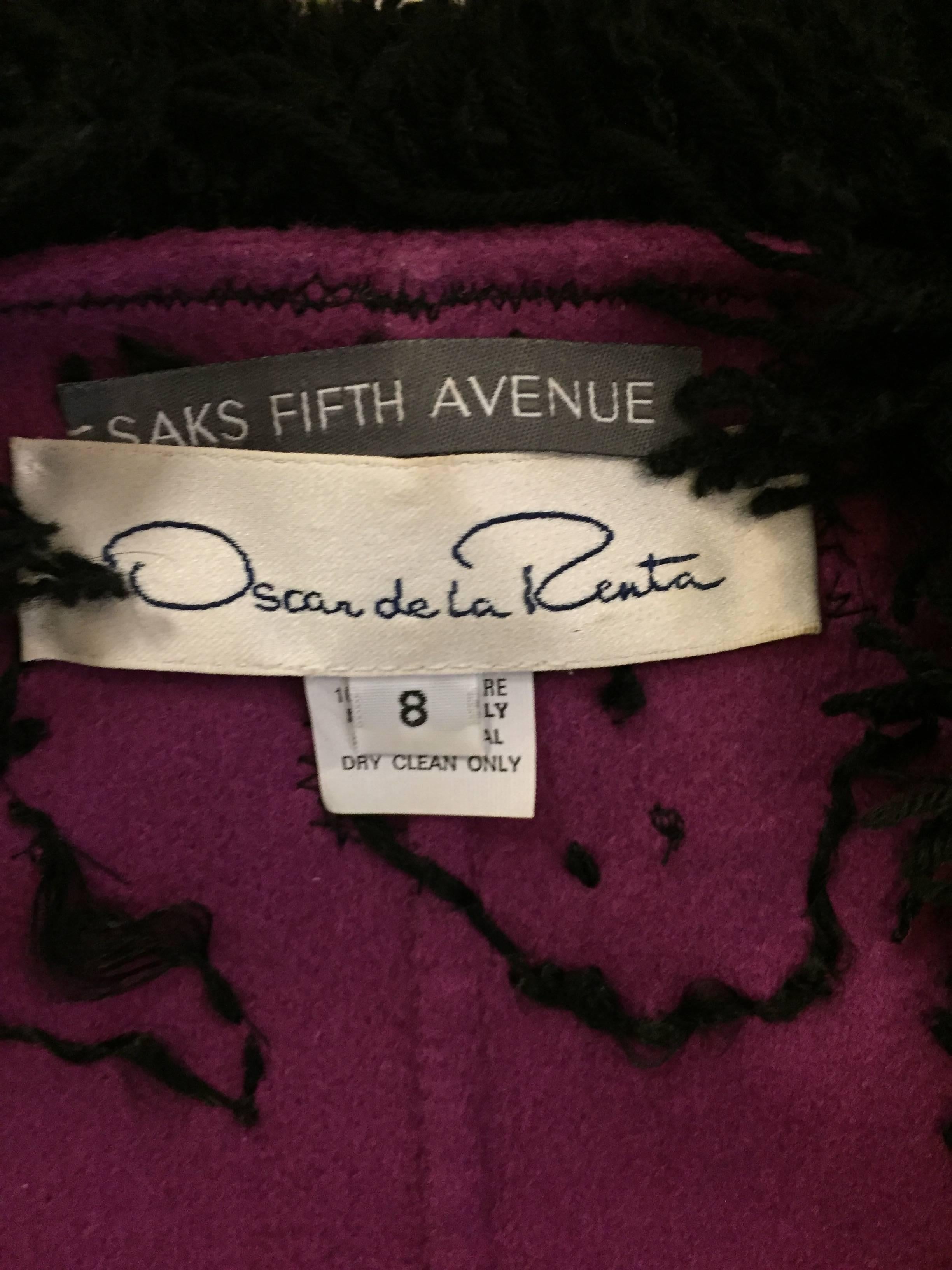 Oscar de la Renta Violet Cashmere Jacket with Black Boucle Embroidery 1