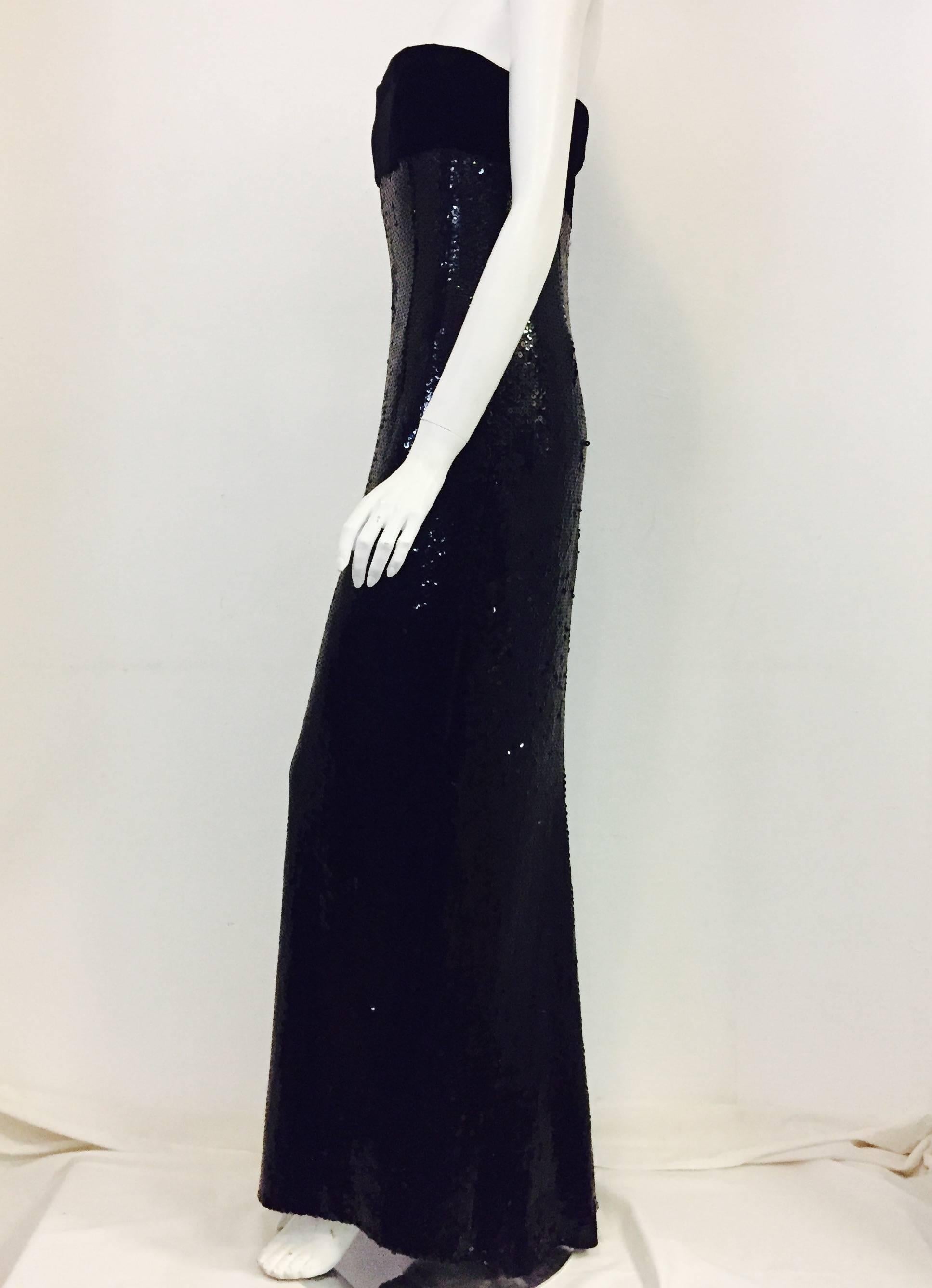 Women's Bill Blass 1980's Dramatic Sequins and Velvet Black Column Gown  For Sale